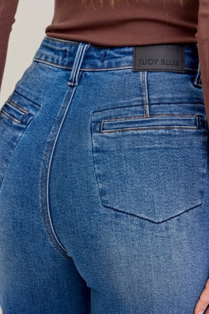 Karla High Waist Column Straight Button-Fly Jeans