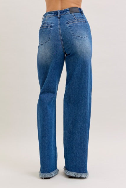 Karla High Waist Column Straight Button-Fly Jeans