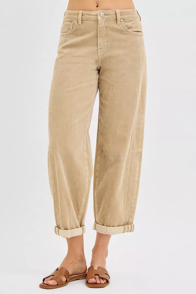Barrel Corduroy Pants by Risen in Tan color