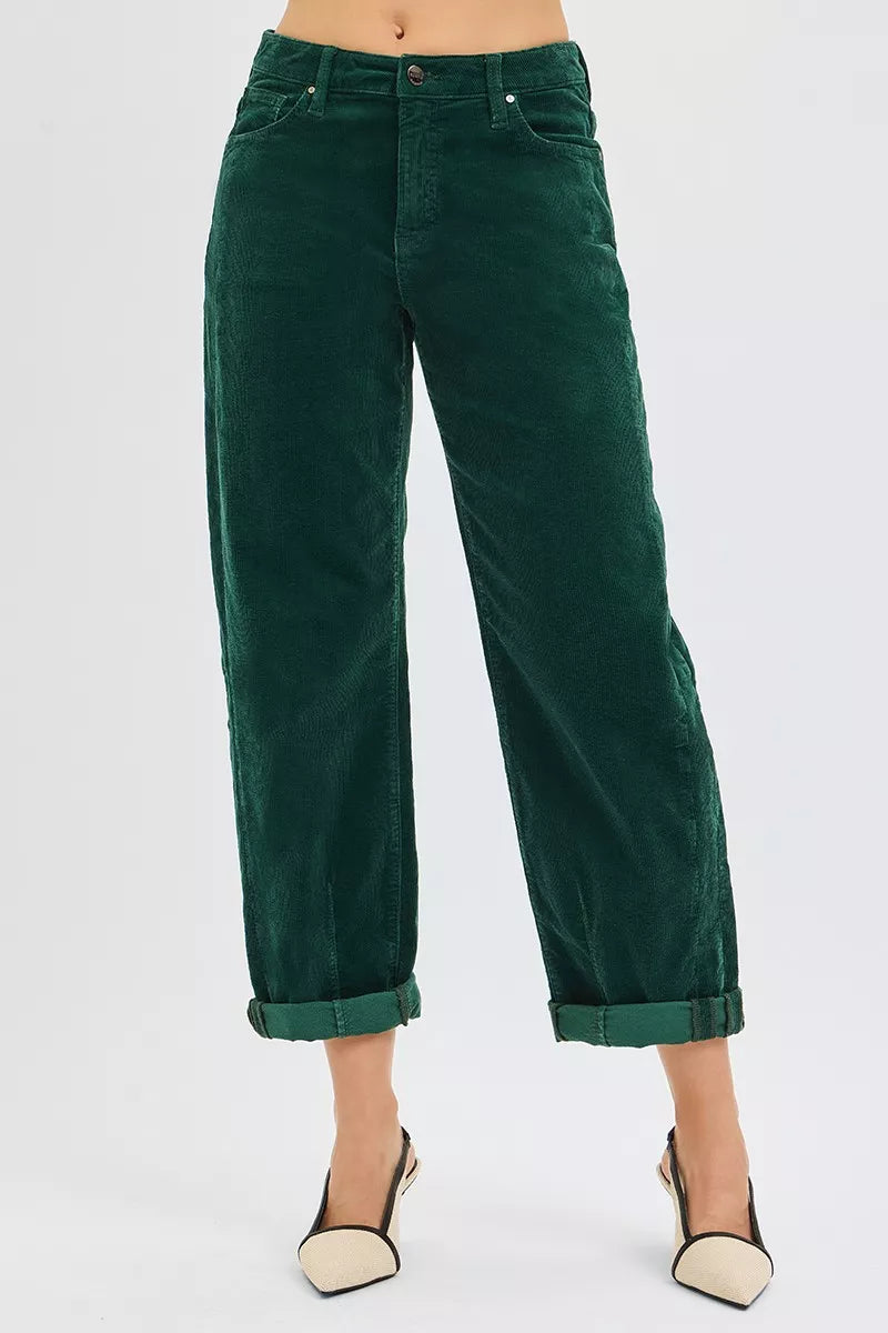 Risen dark green corduroy barrel silhouette pants by risen