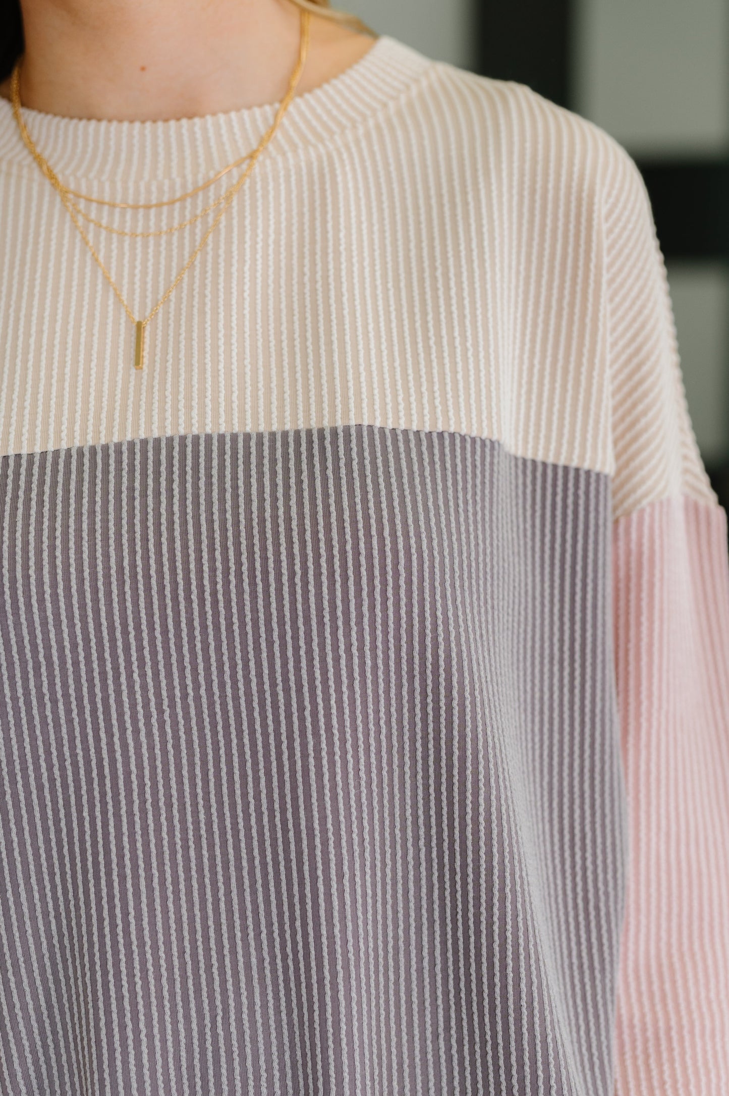 Dual Tones Cable Ribbed Knit Top