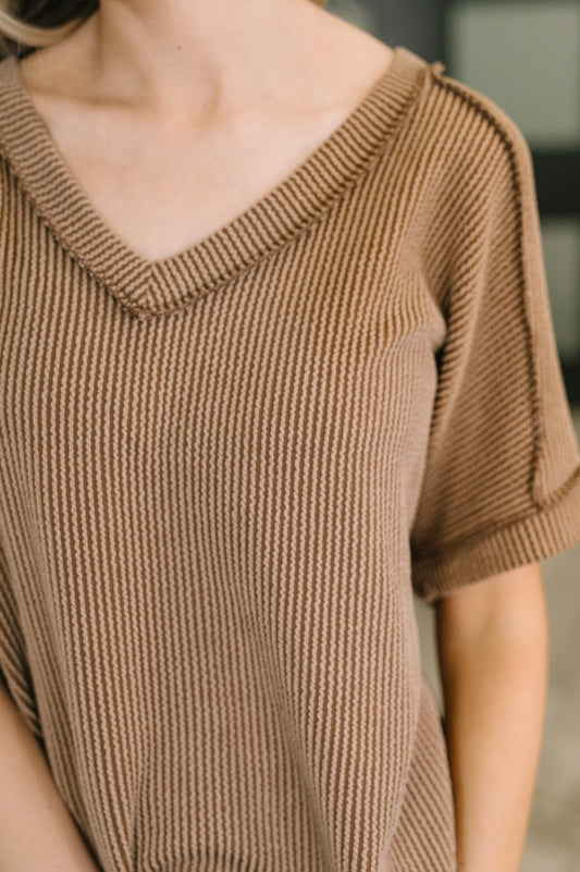Growing Restless V-Neck Tee in Brown