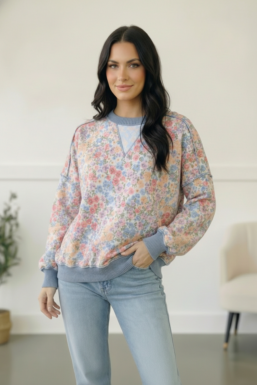 Meadow Breeze Floral Long Sleeve Pullover