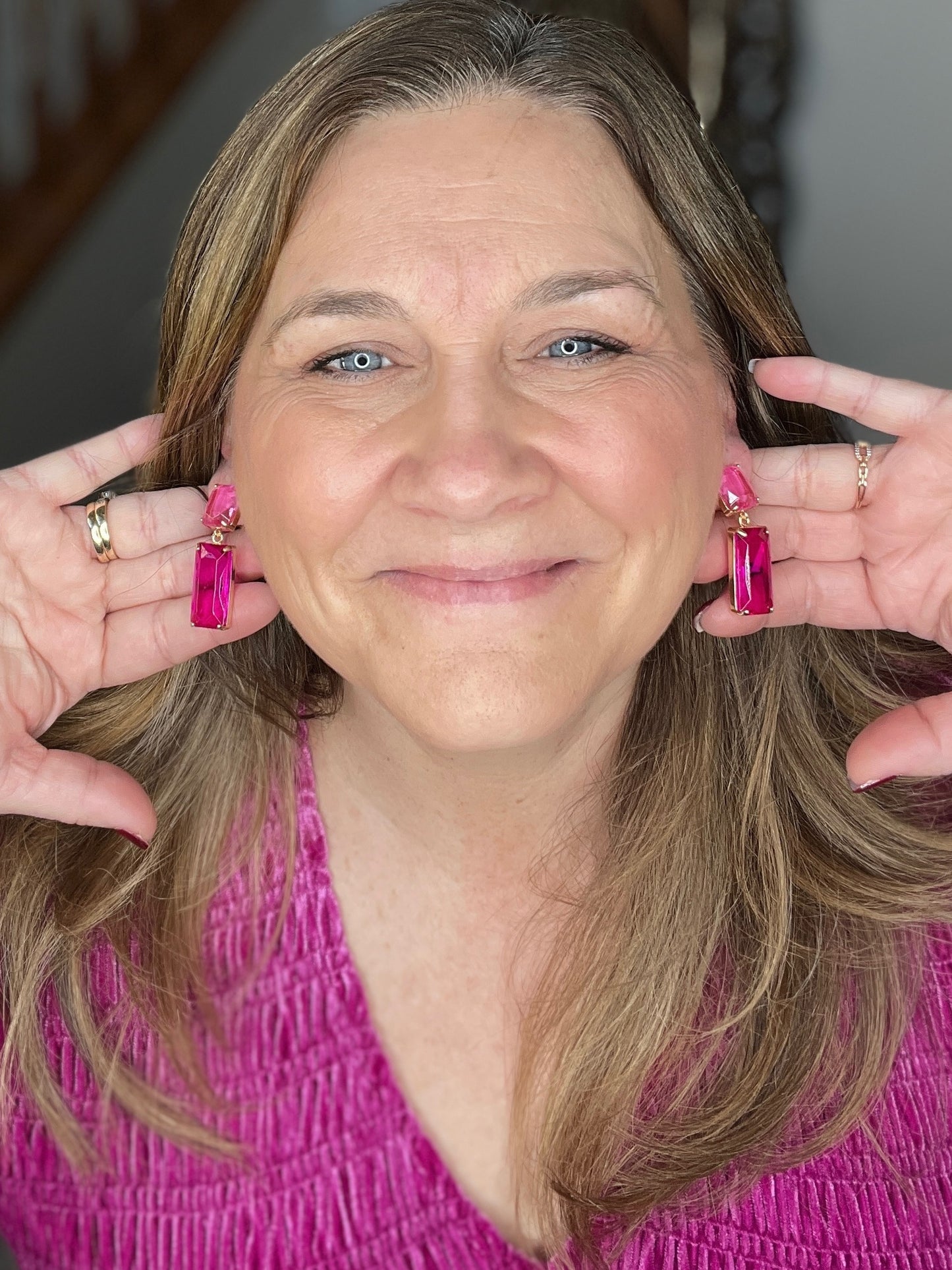 Sparkly Spirit Rectangle Crystal Earrings in Pink