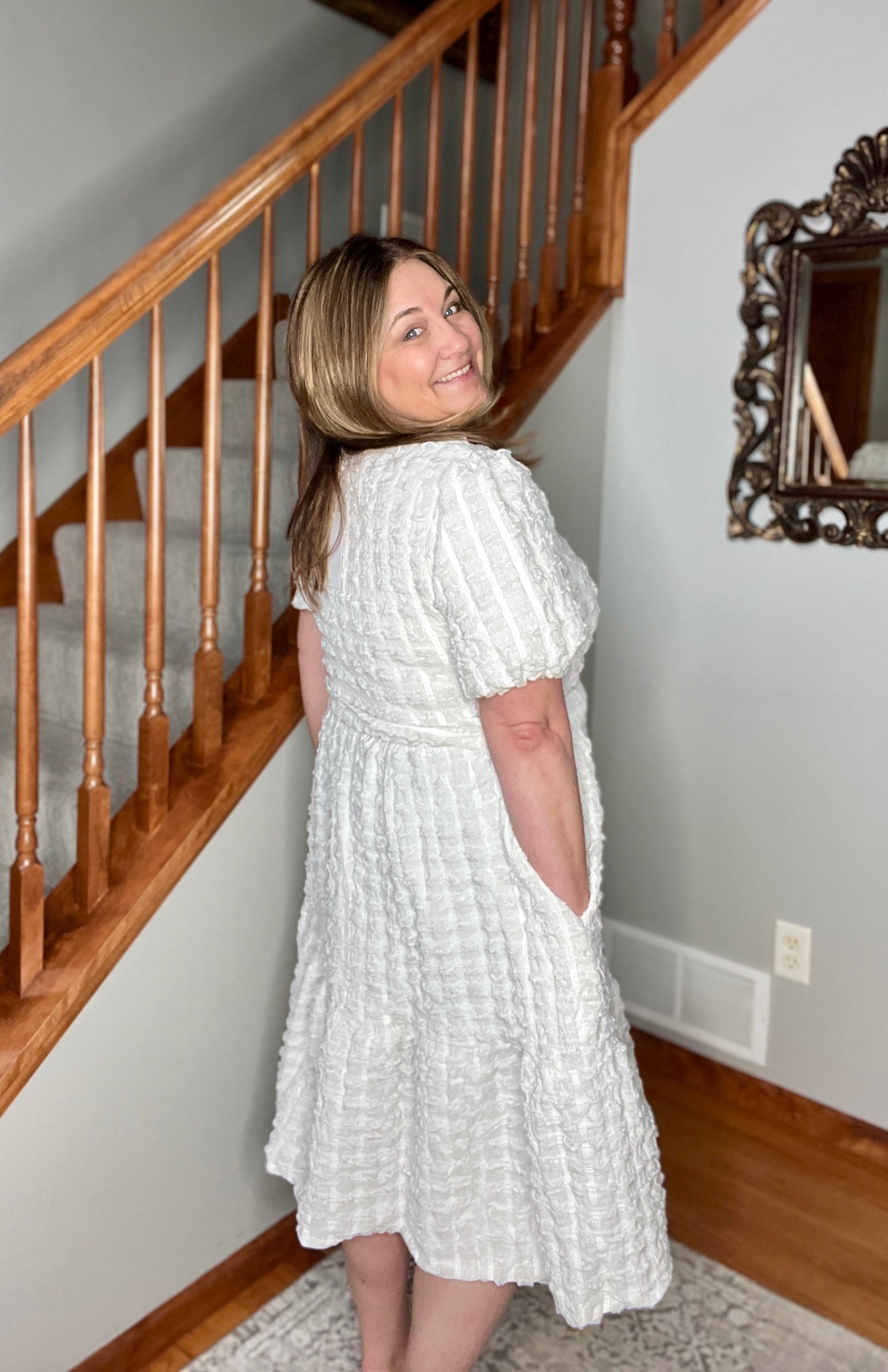 On Cloud Nine Bubble Midi Dress