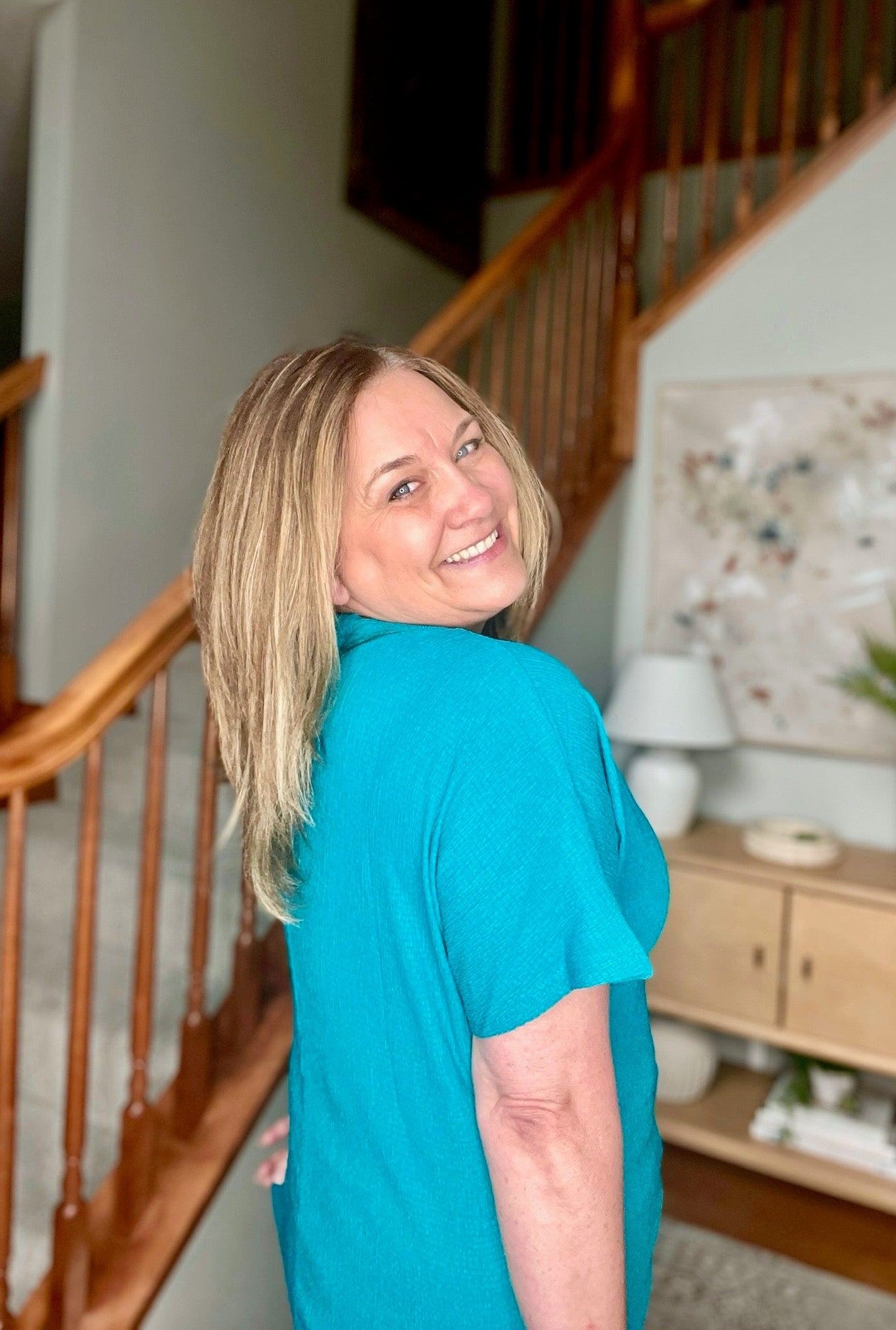 Trial and Error Textured V-Neck Blouse in Teal