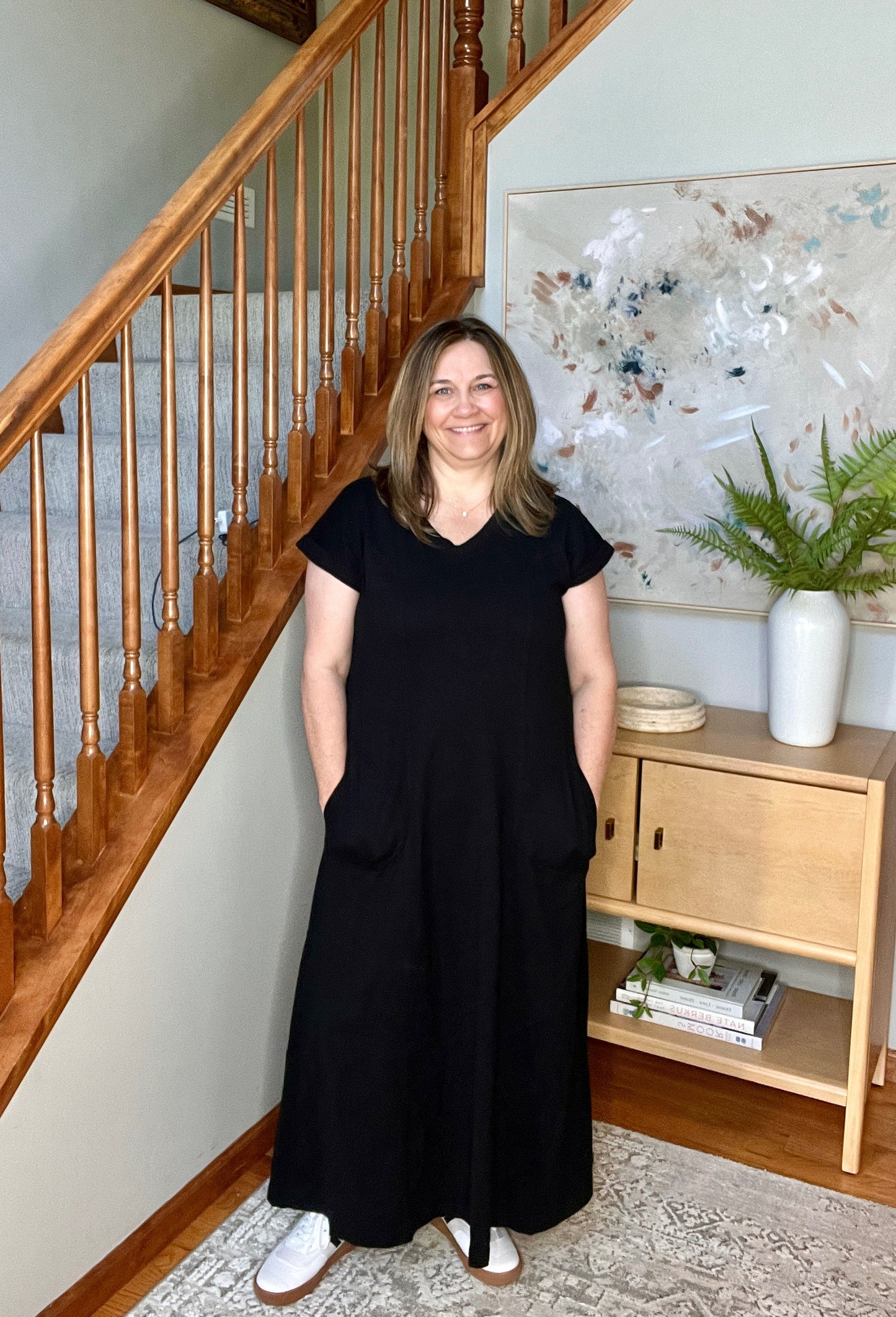 Modern Maritime Shift Maxi Dress in Black