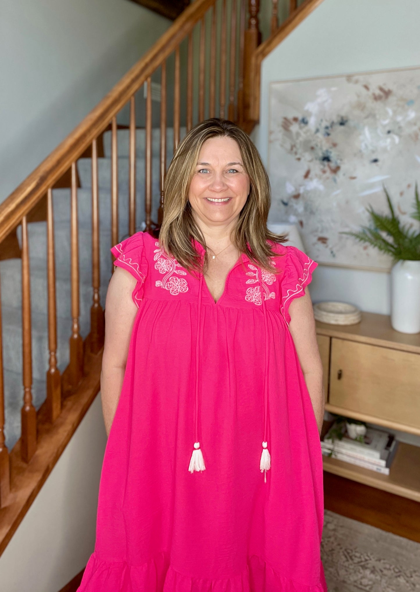 Carnival Flutter Sleeve Dress In Hot Pink