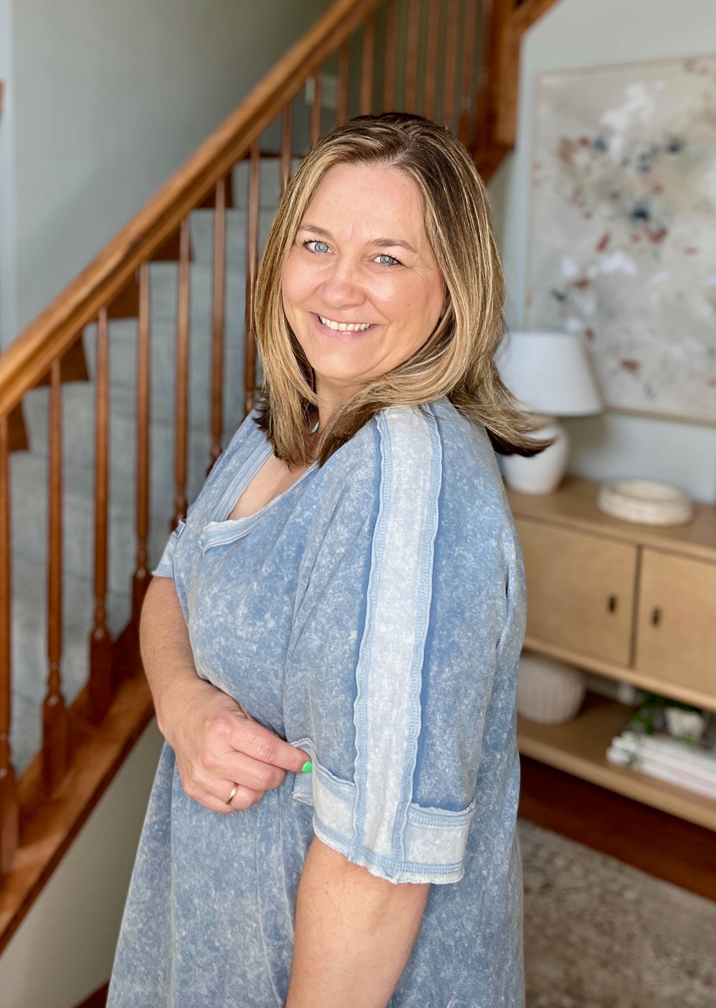Earthy Chic Mineral Wash Mini Dress in Denim
