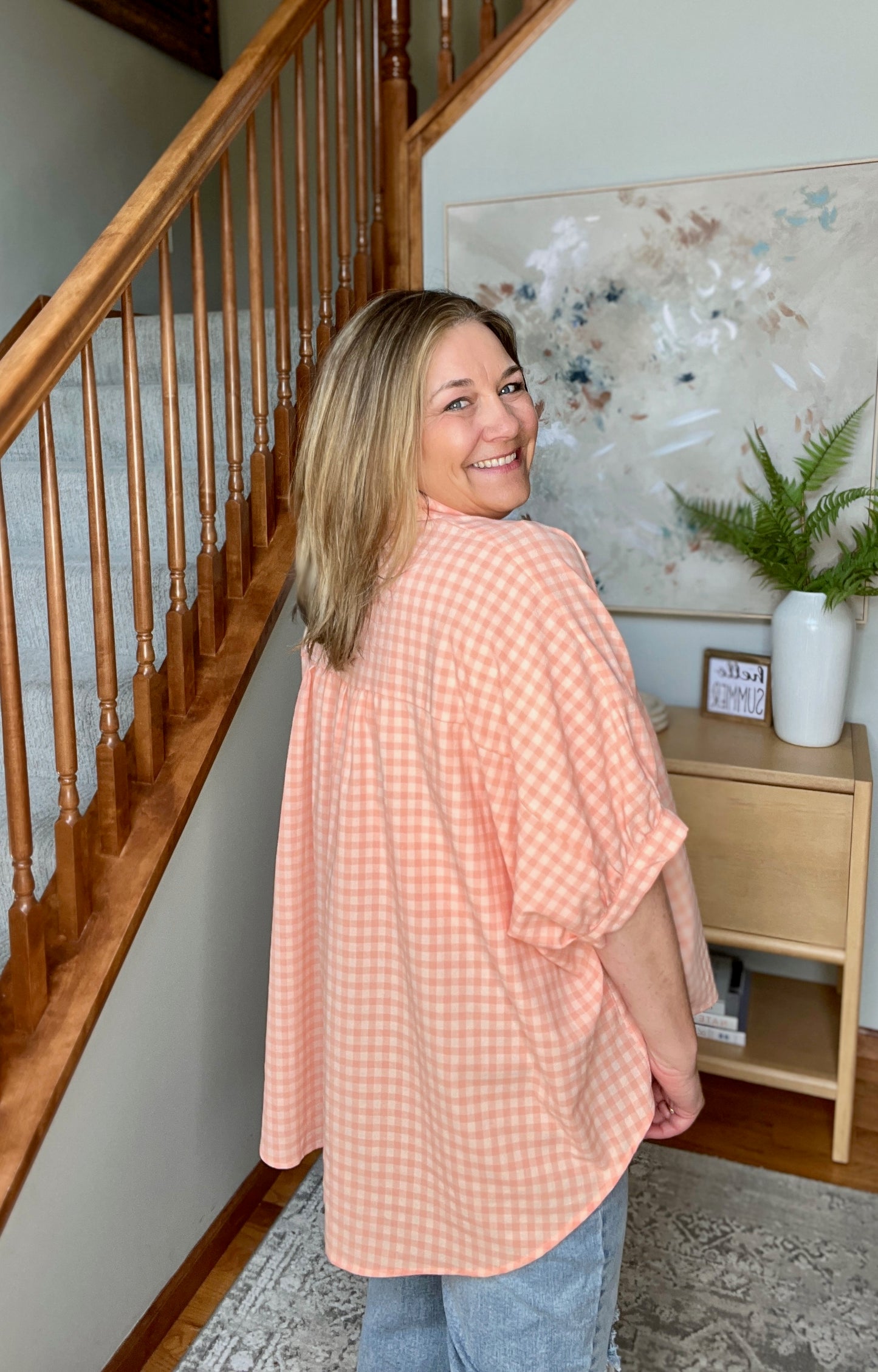Plaid Button Up Dolman Sleeve Shirt