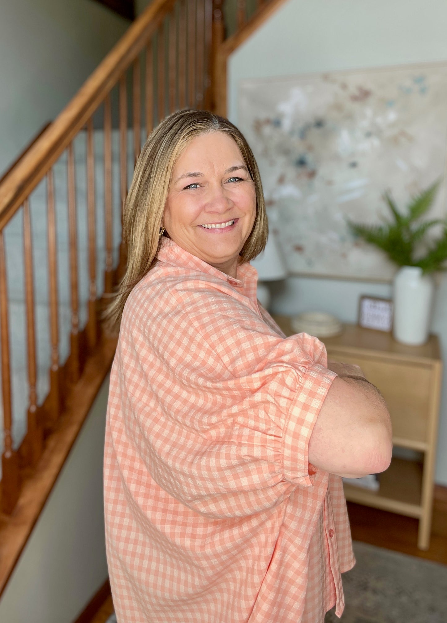 Plaid Button Up Dolman Sleeve Shirt