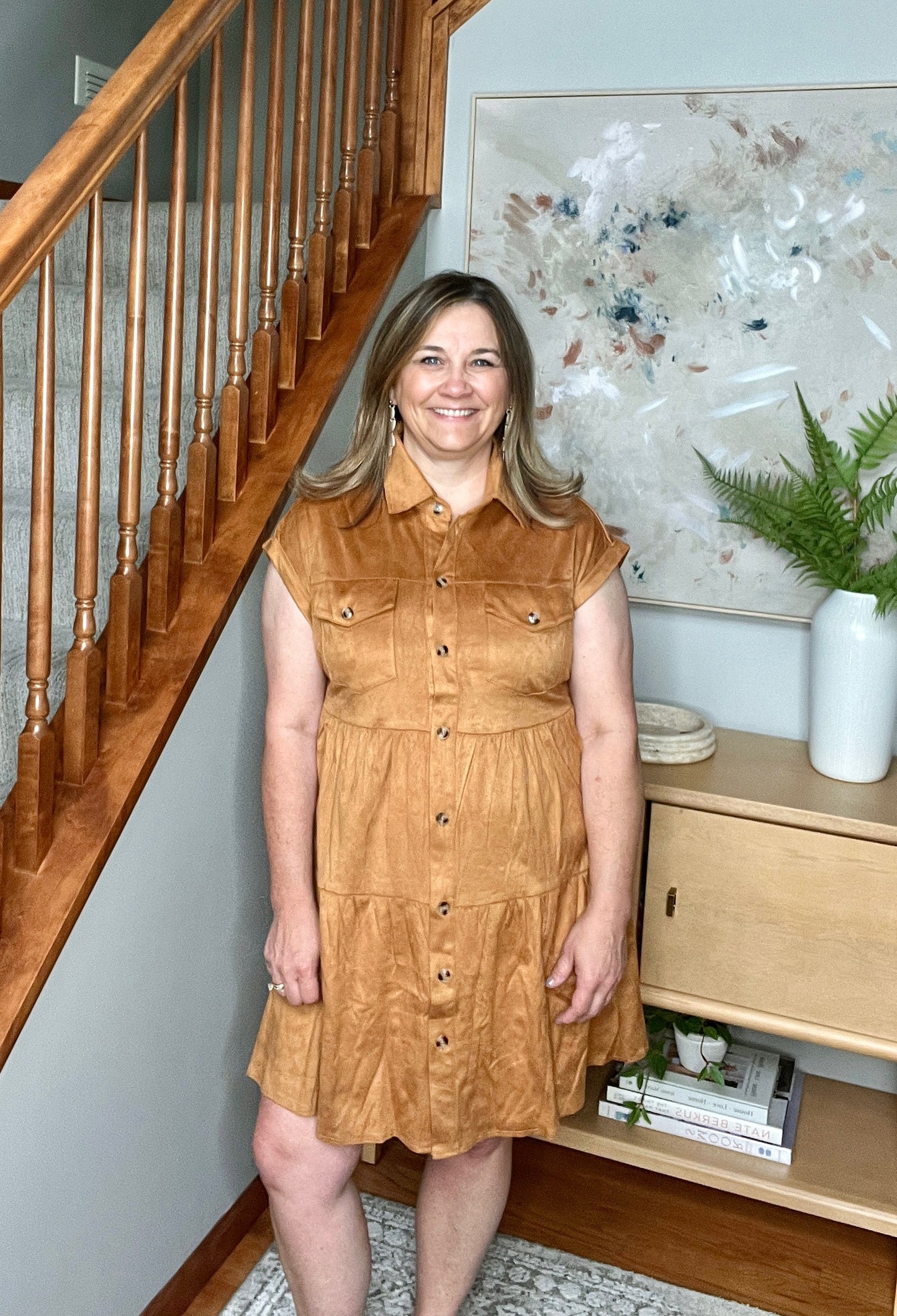 Don't Hang Up Faux Suede Shirt Dress