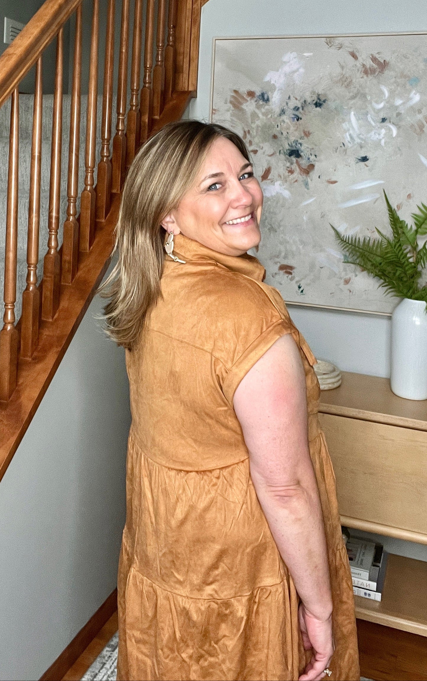 Don't Hang Up Faux Suede Shirt Dress