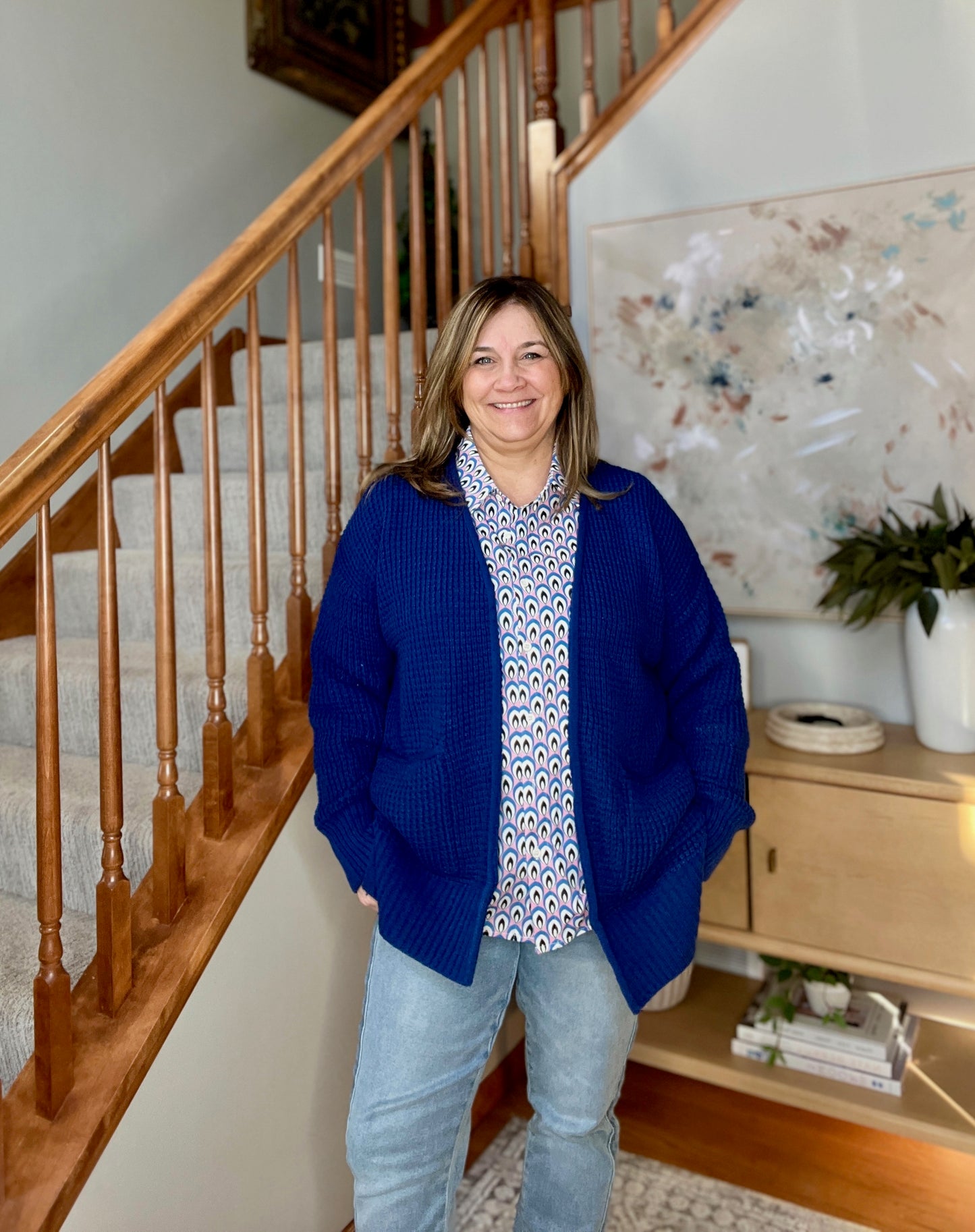 Everything Layer Waffle Knit Open Front Cardigan in Marlin