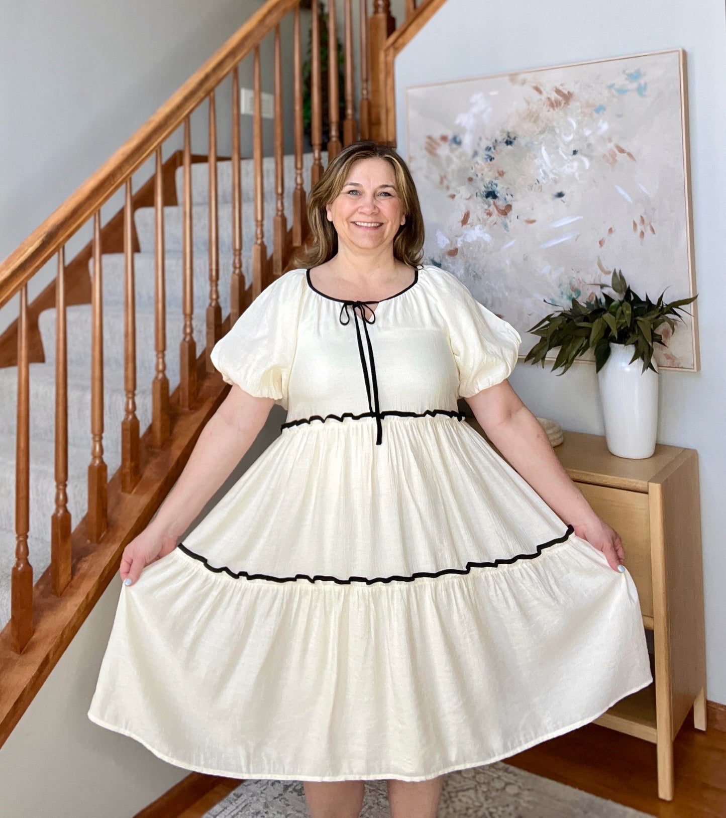 If This World Was Mine Tiered Half Sleeve Dress in Ivory
