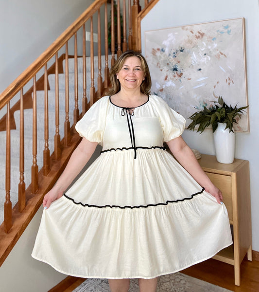 If This World Was Mine Tiered Half Sleeve Dress in Ivory