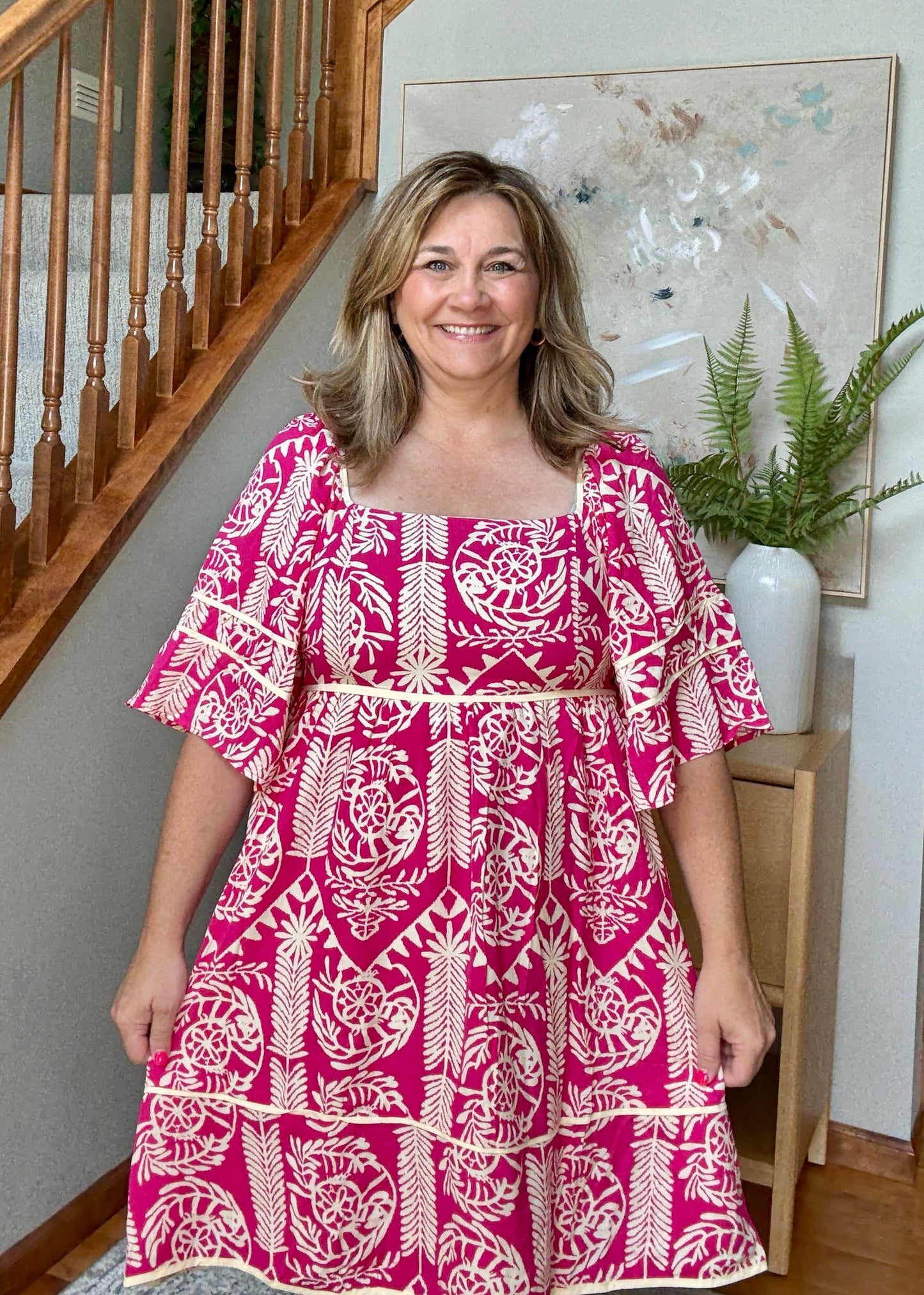 Aztec Woven Printed Contrast Binding Dress
