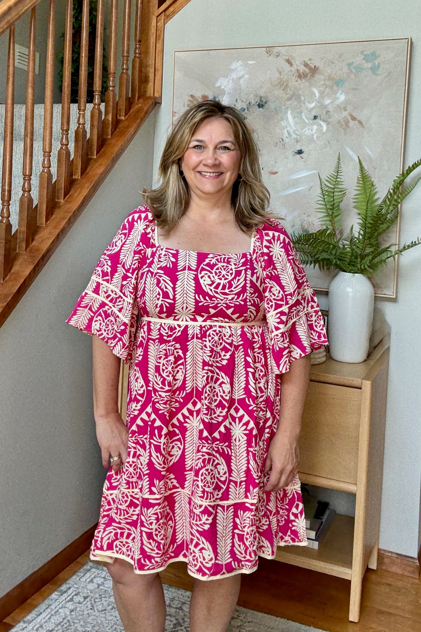 Aztec Woven Printed Contrast Binding Dress