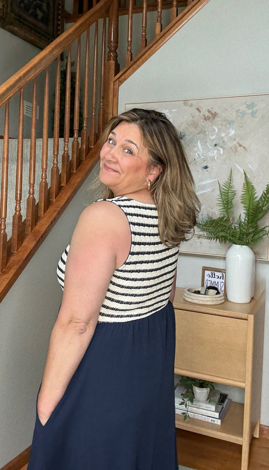 Dockside Darling Midi Dress in Navy