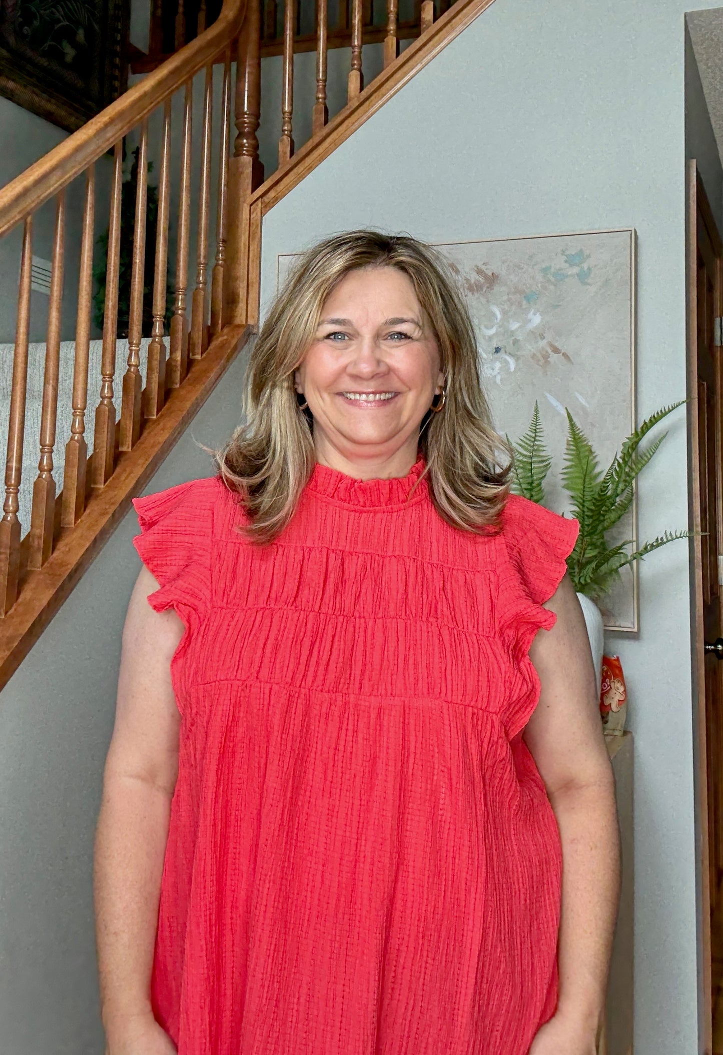 Float This Way Flutter Sleeve Blouse in Coral