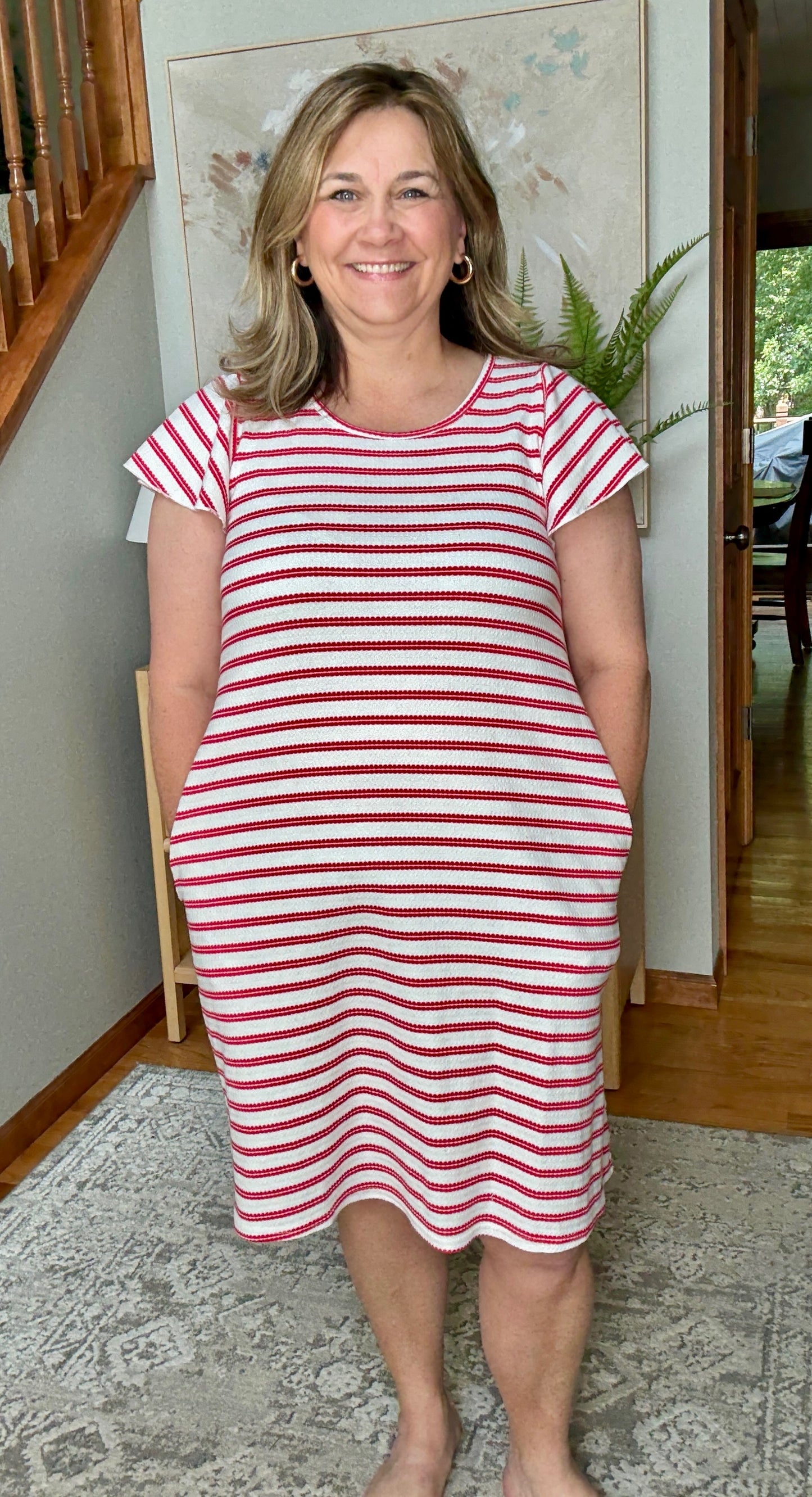 Sunny Stripes Casual Flutter Sleeve Dress