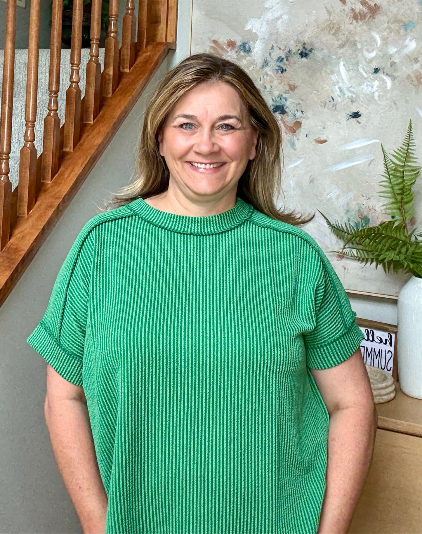 Catch Me Loungin’ Cable Ribbed Knit Top in Dark Green