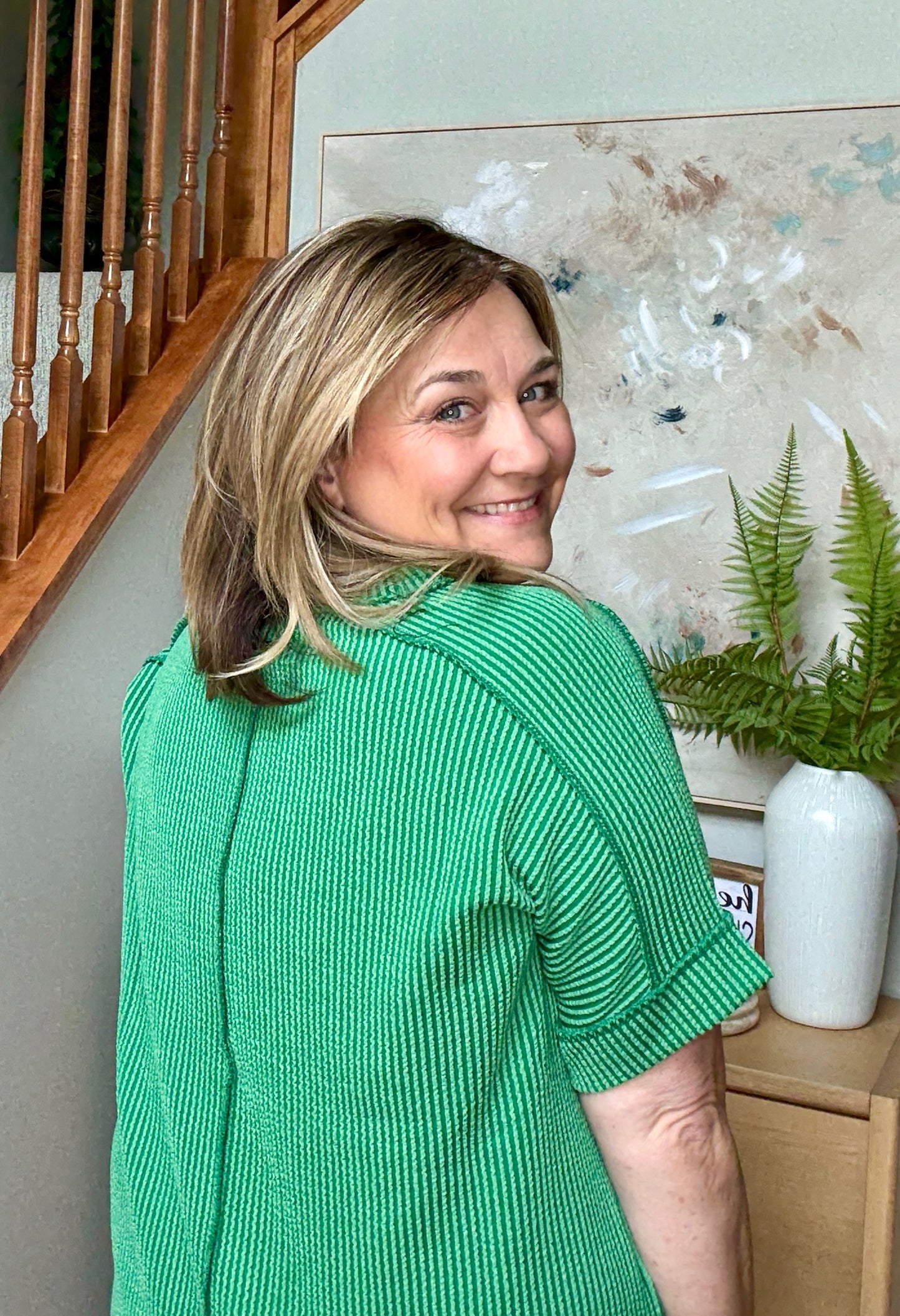 Catch Me Loungin’ Cable Ribbed Knit Top in Dark Green