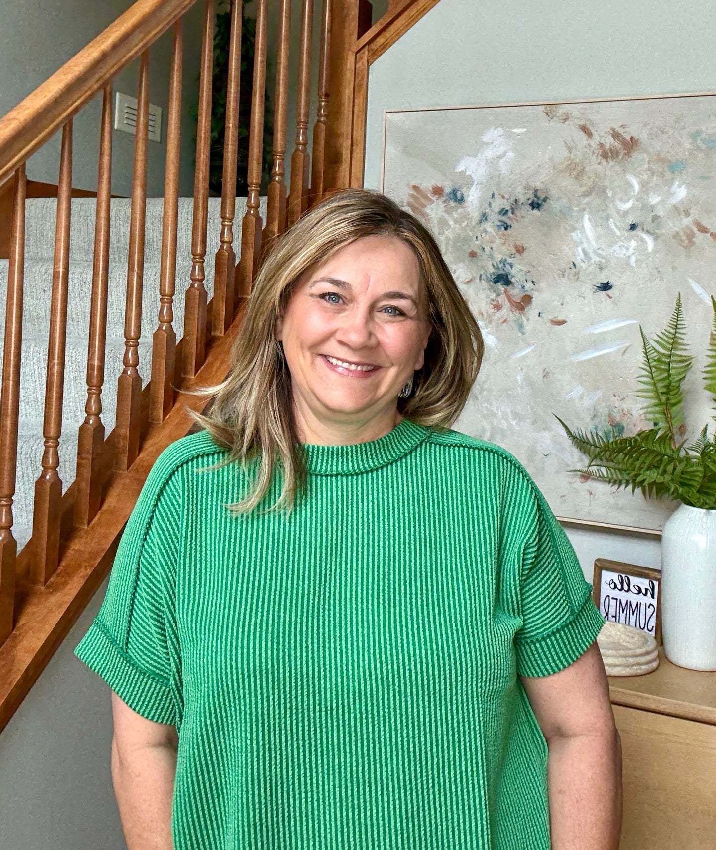 Catch Me Loungin’ Cable Ribbed Knit Top in Dark Green