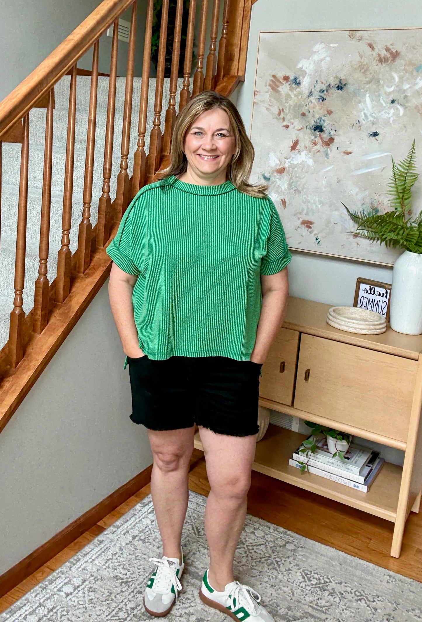 Catch Me Loungin’ Cable Ribbed Knit Top in Dark Green