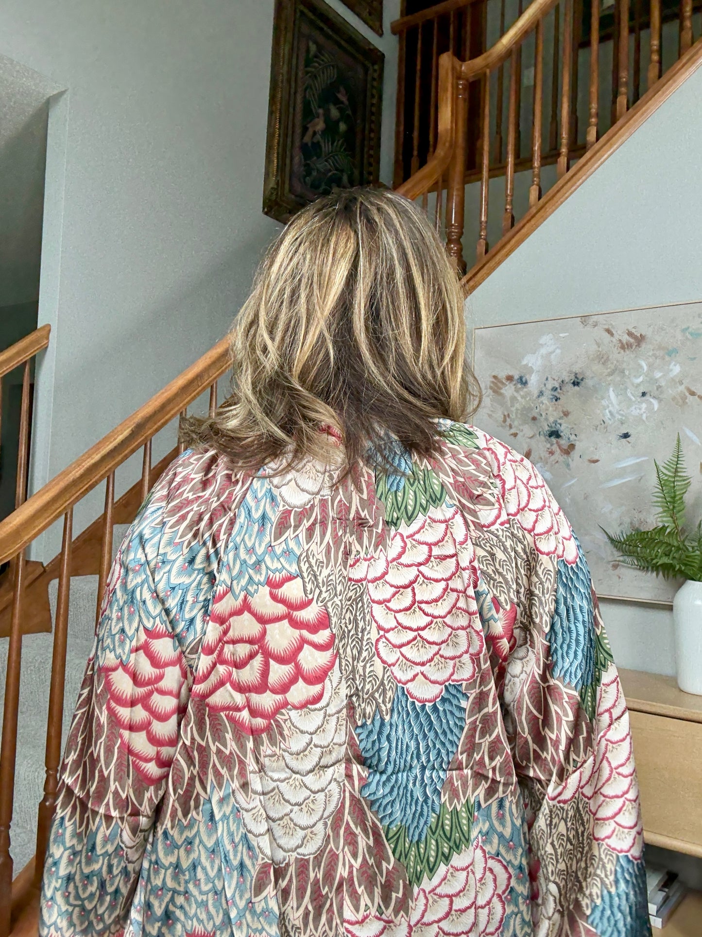 Boho Breeze Feather Print Peasant Blouse