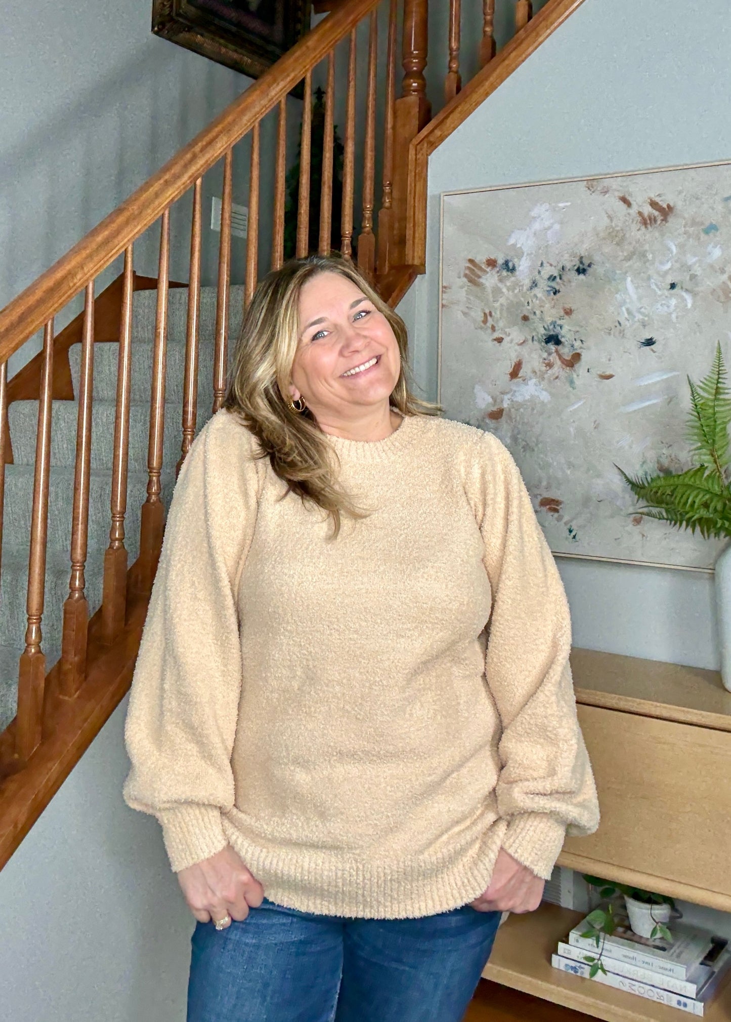 Luxurious Long Sleeve Sweater with Ribbed Trim