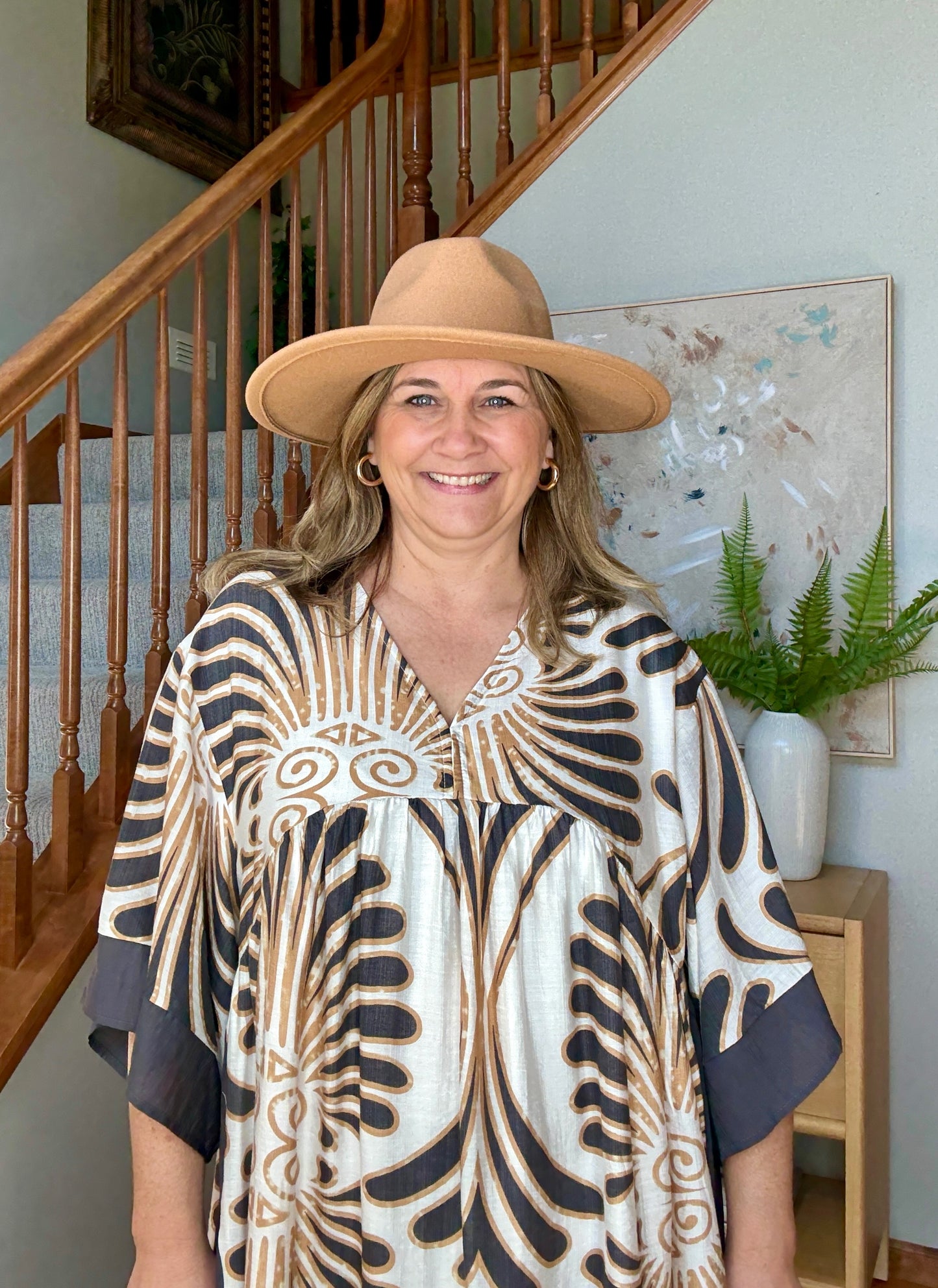 Abstract Print Kimono Sleeve Mini Dress