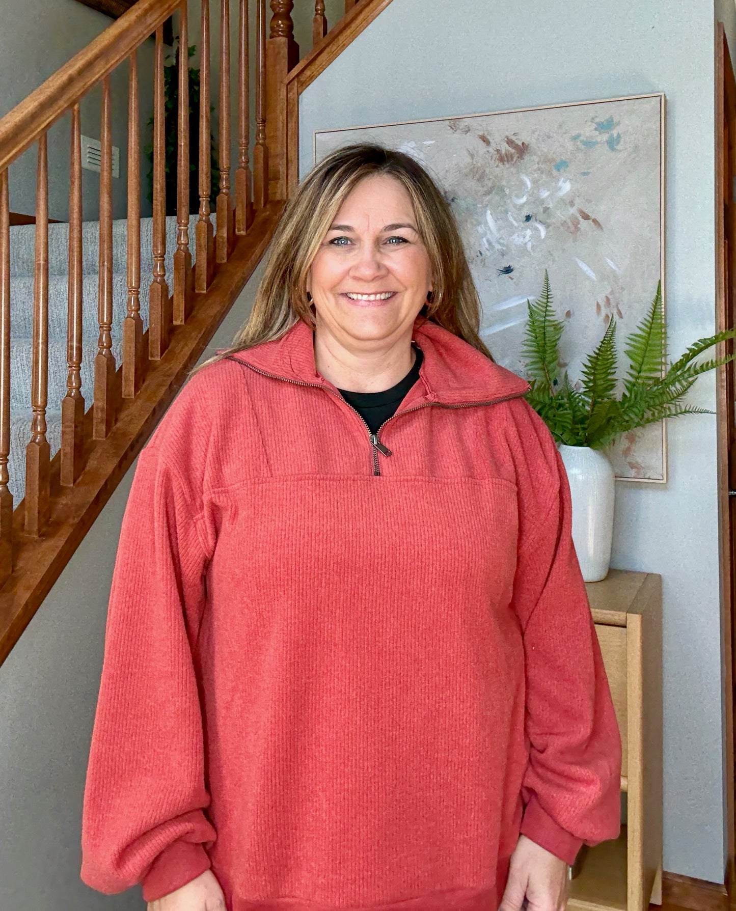 Quite the Impression Half Zip Pullover in Rust