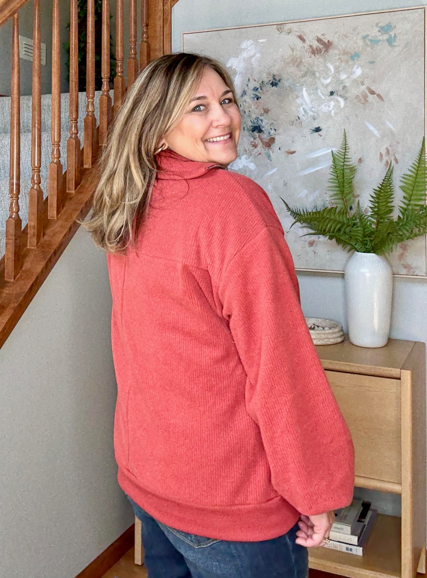 Quite the Impression Half Zip Pullover in Rust