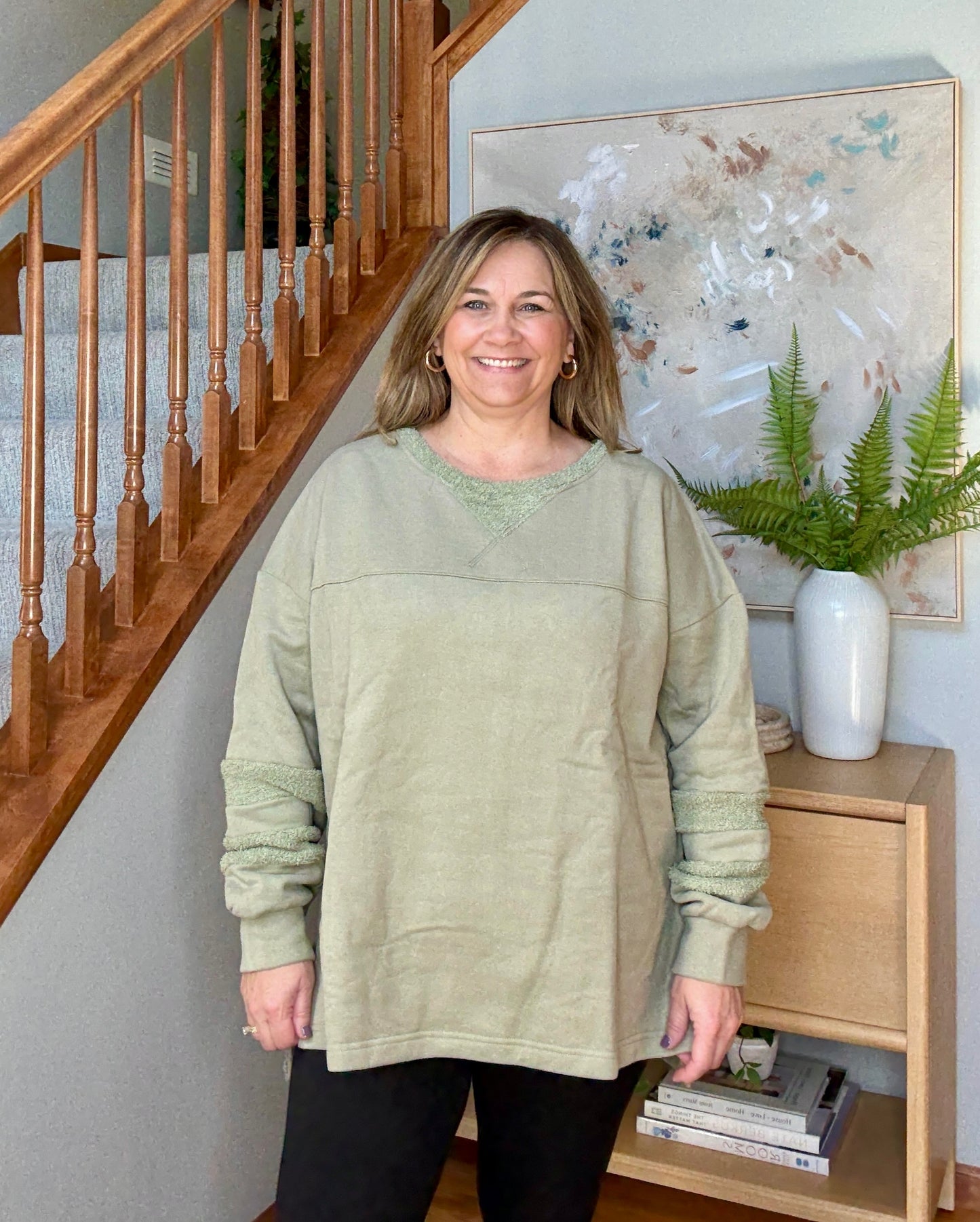 Falling Leaves Sage Long Sleeve Pullover