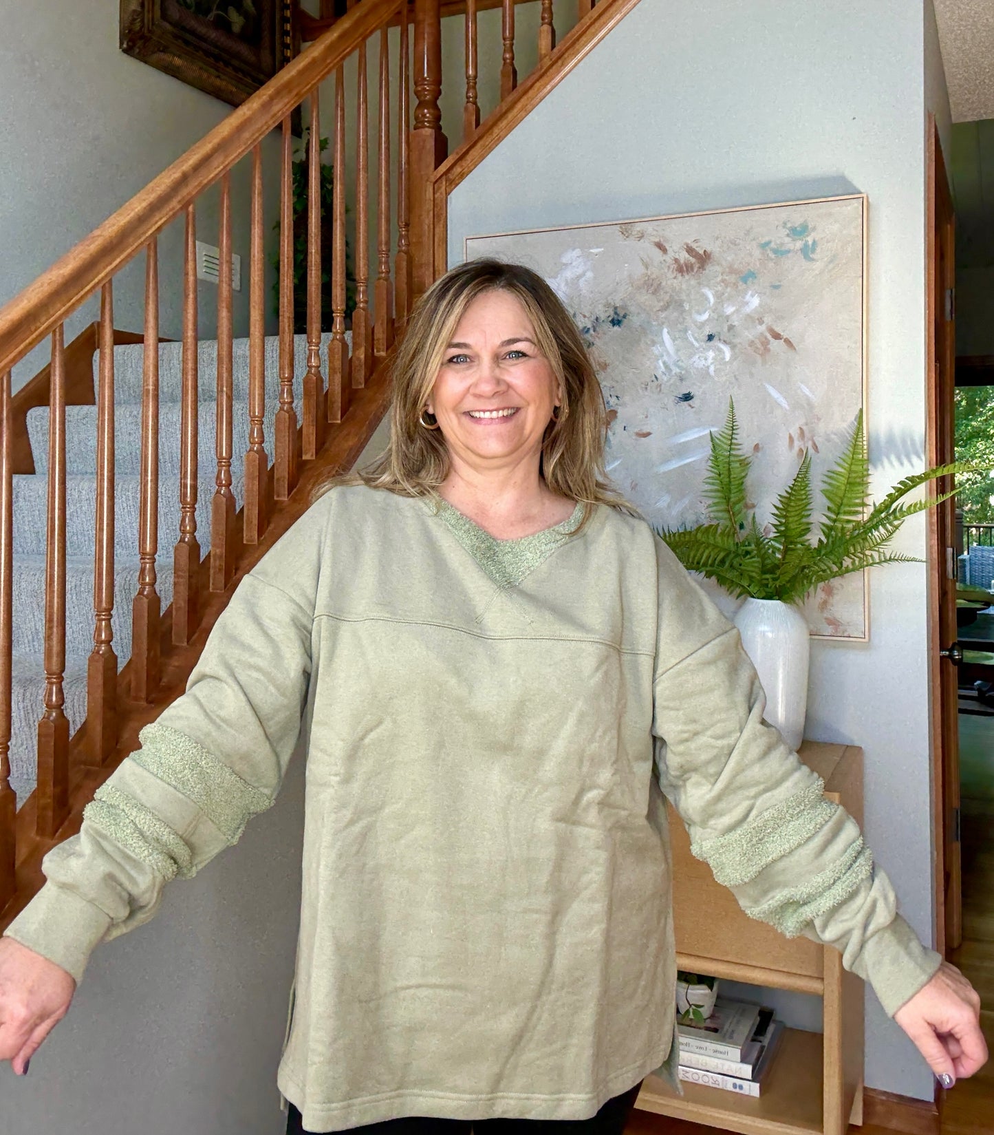 Falling Leaves Sage Long Sleeve Pullover