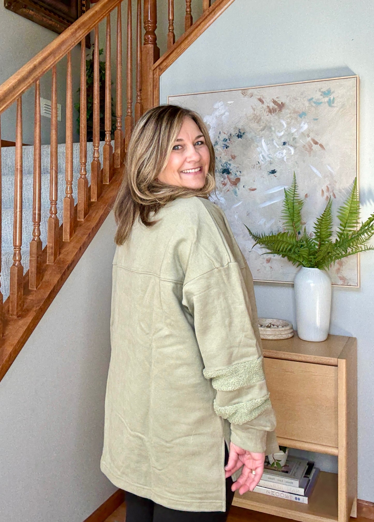 Falling Leaves Sage Long Sleeve Pullover