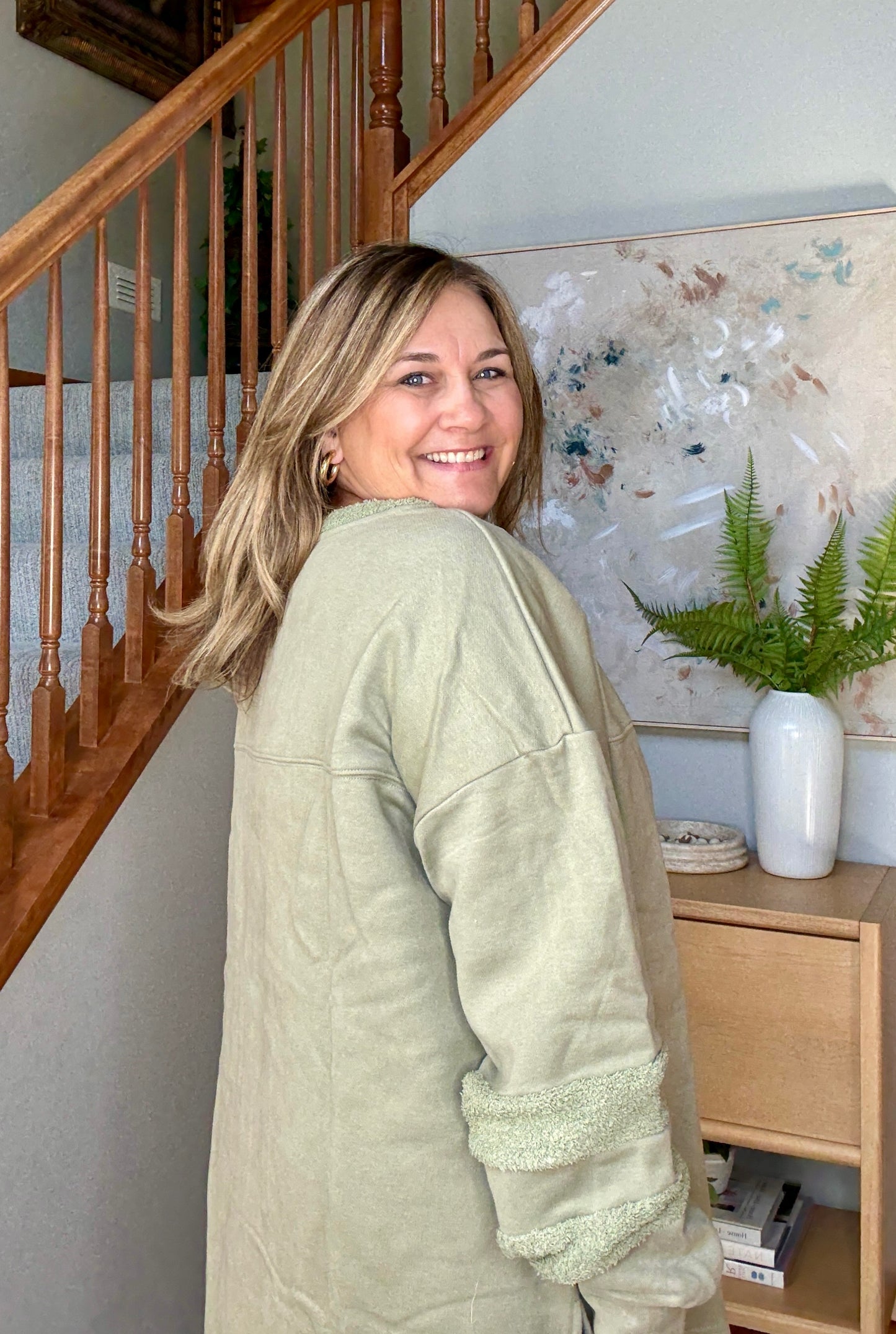Falling Leaves Sage Long Sleeve Pullover