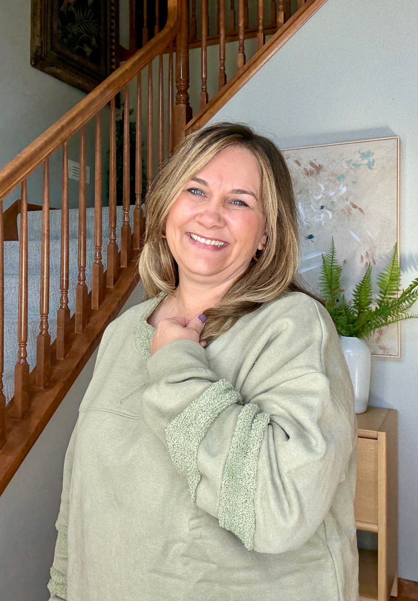 Falling Leaves Sage Long Sleeve Pullover