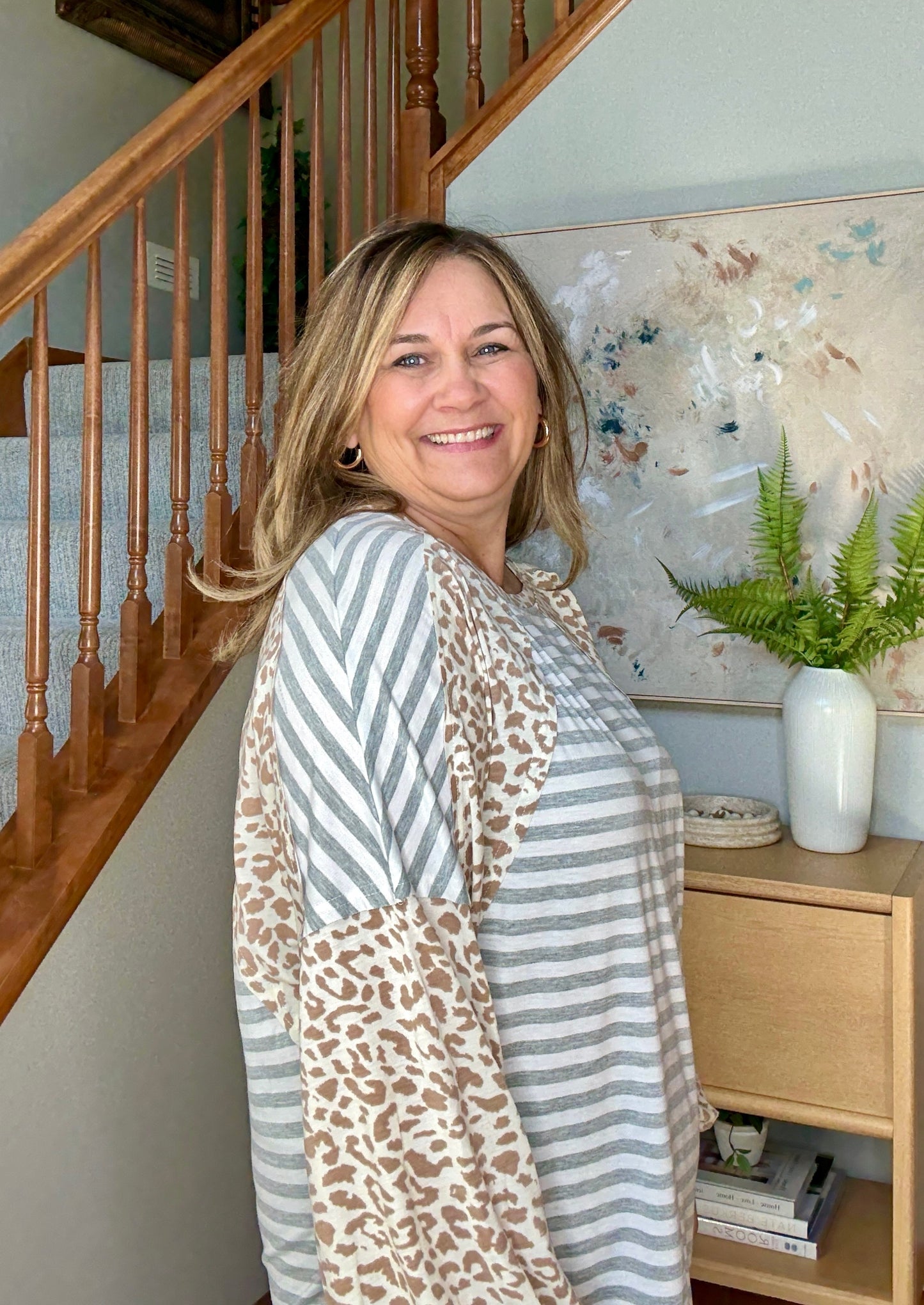 Spots and Stripe Cuffed Long Sleeve Top