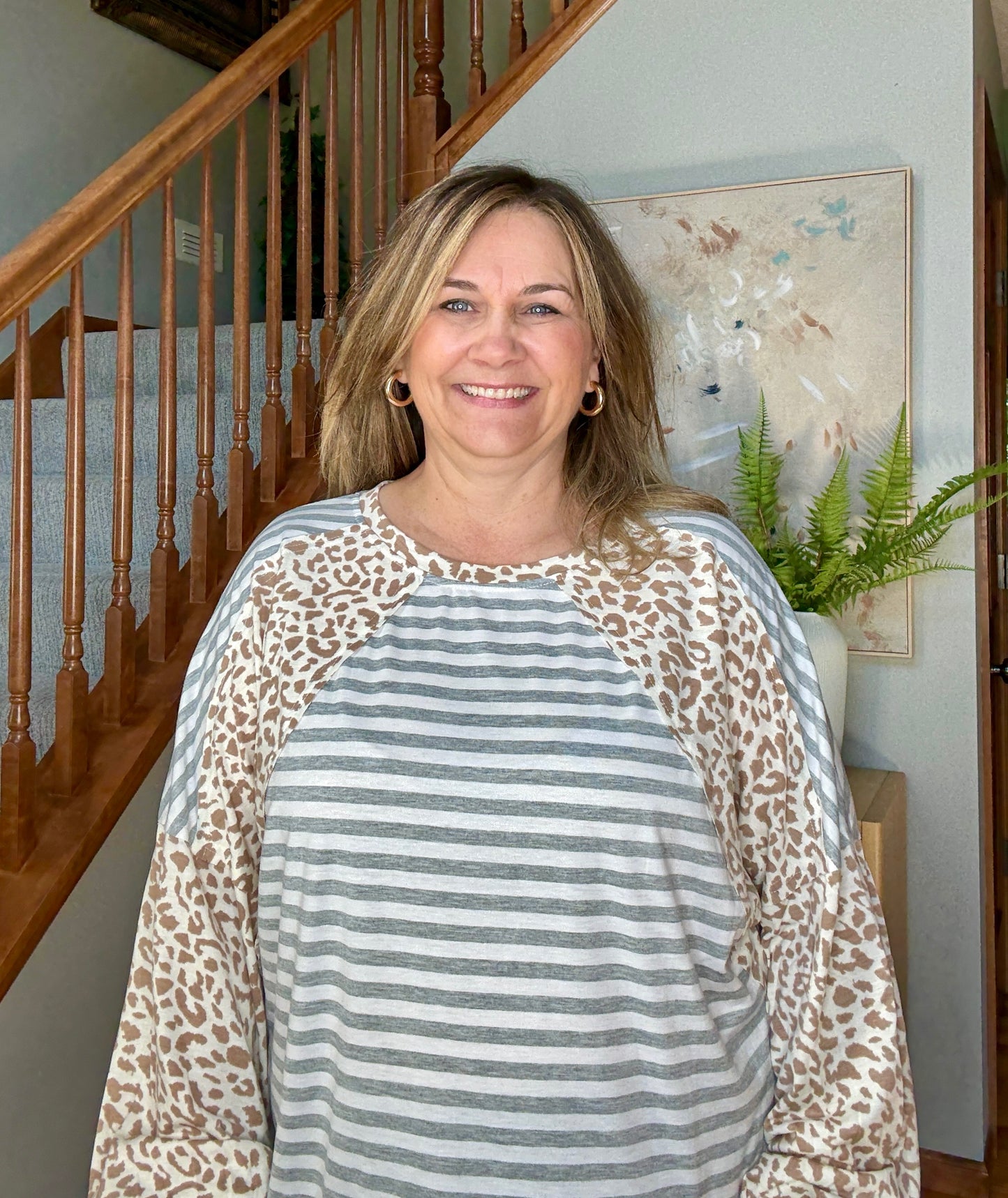 Spots and Stripe Cuffed Long Sleeve Top