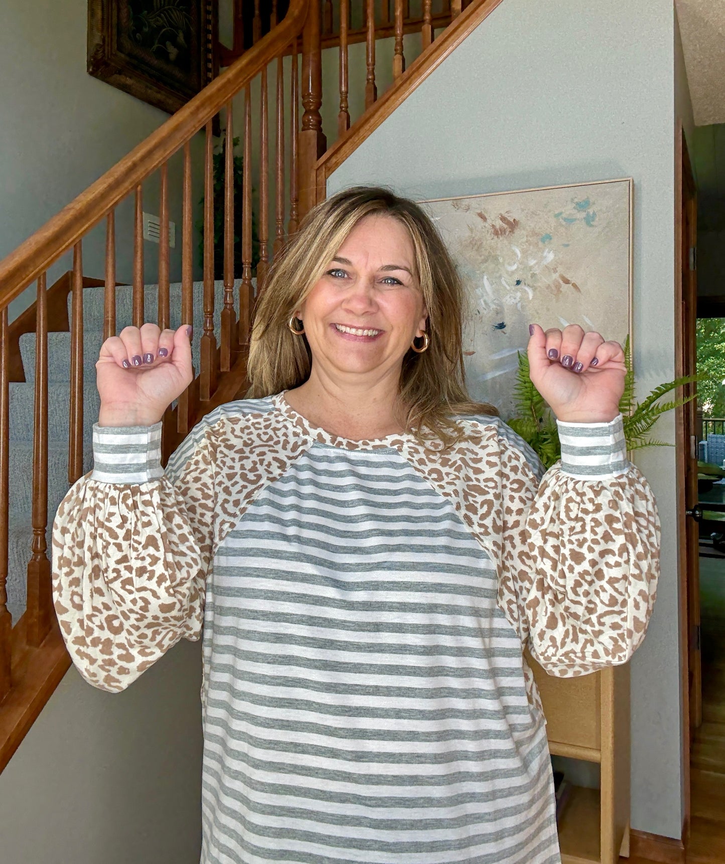 Spots and Stripe Cuffed Long Sleeve Top