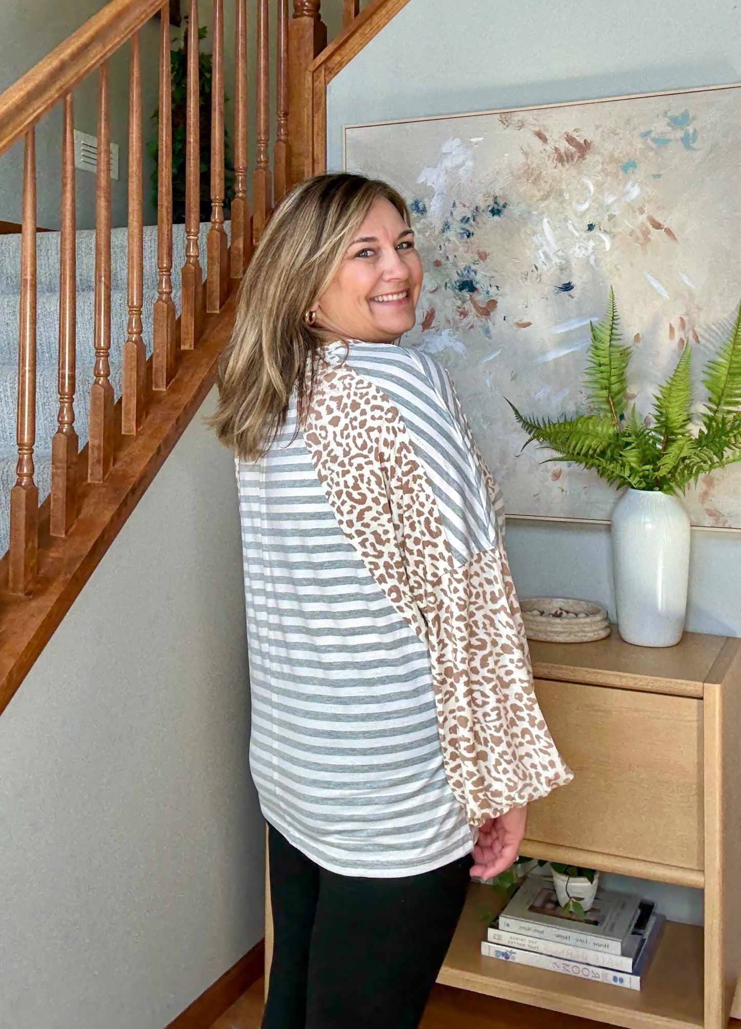 Spots and Stripe Cuffed Long Sleeve Top