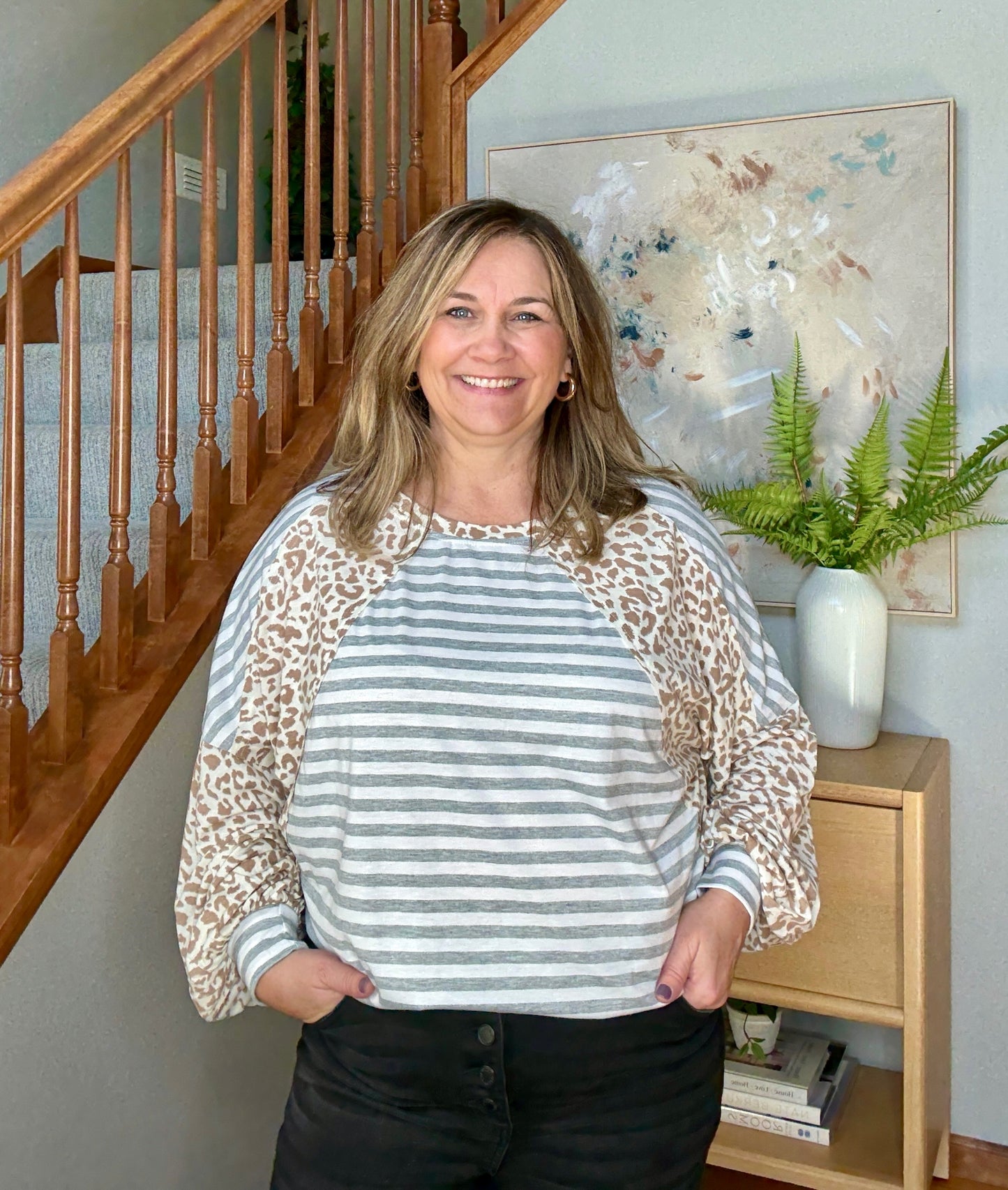 Spots and Stripe Cuffed Long Sleeve Top