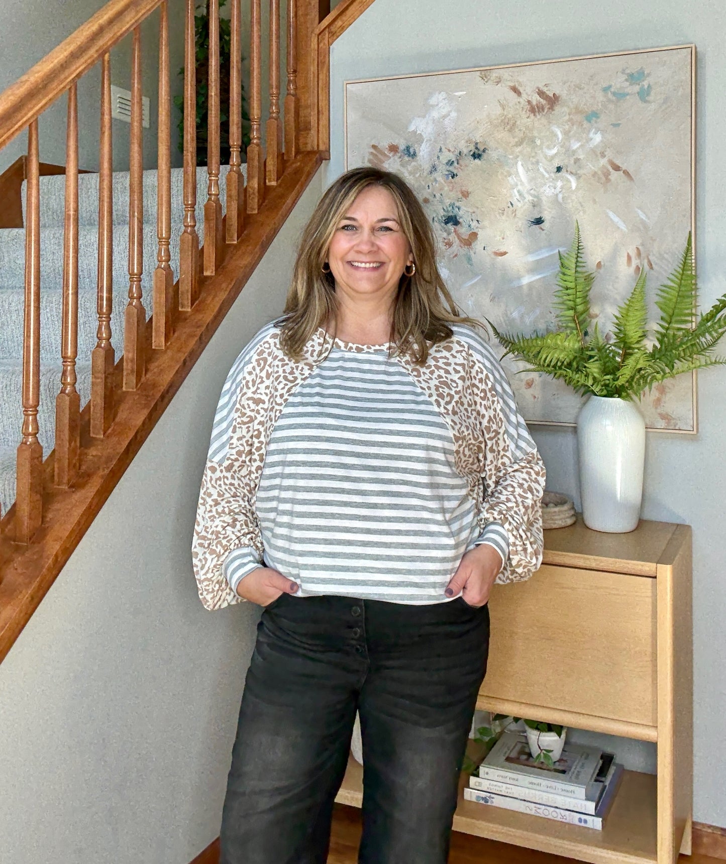 Spots and Stripe Cuffed Long Sleeve Top