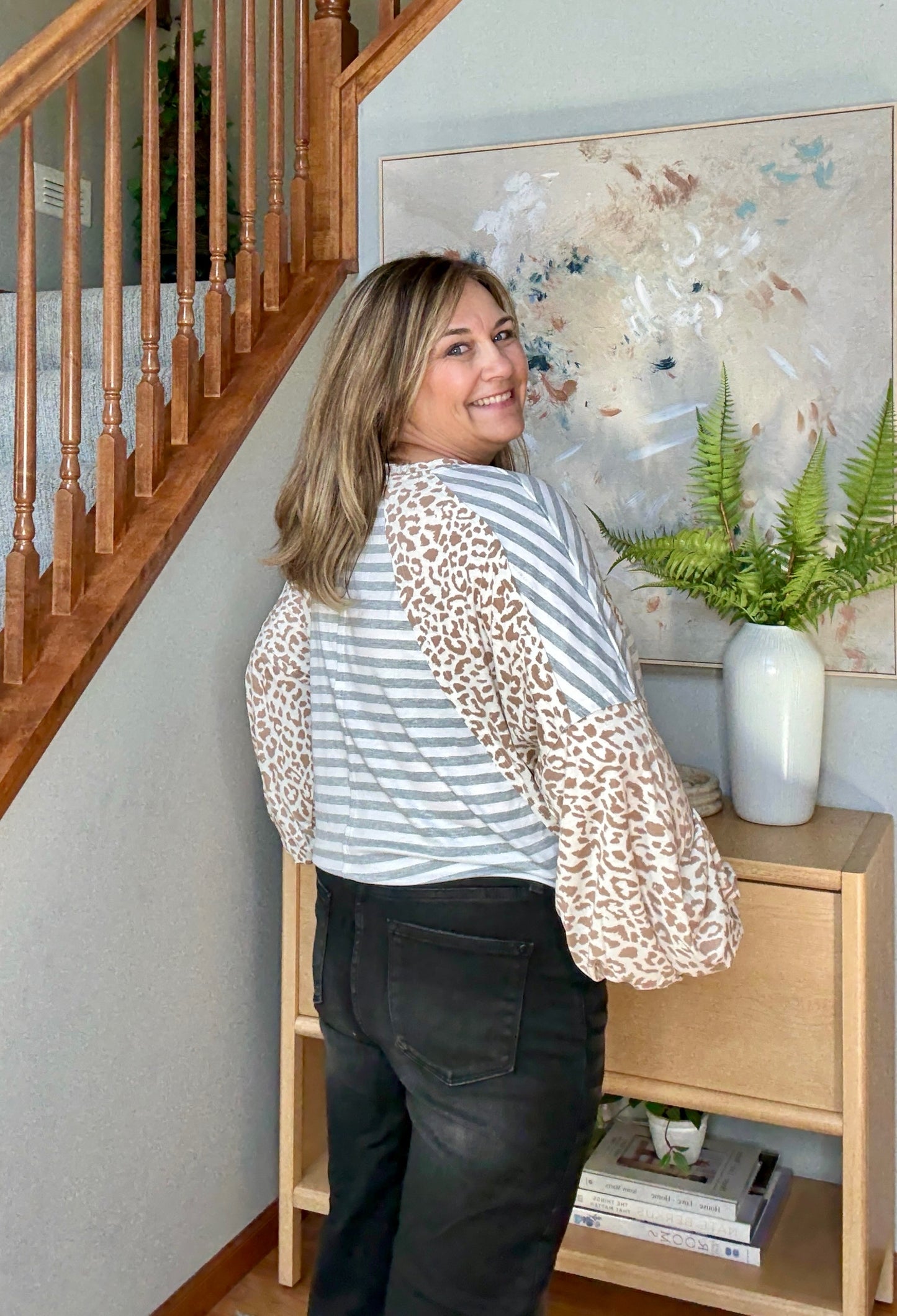 Spots and Stripe Cuffed Long Sleeve Top