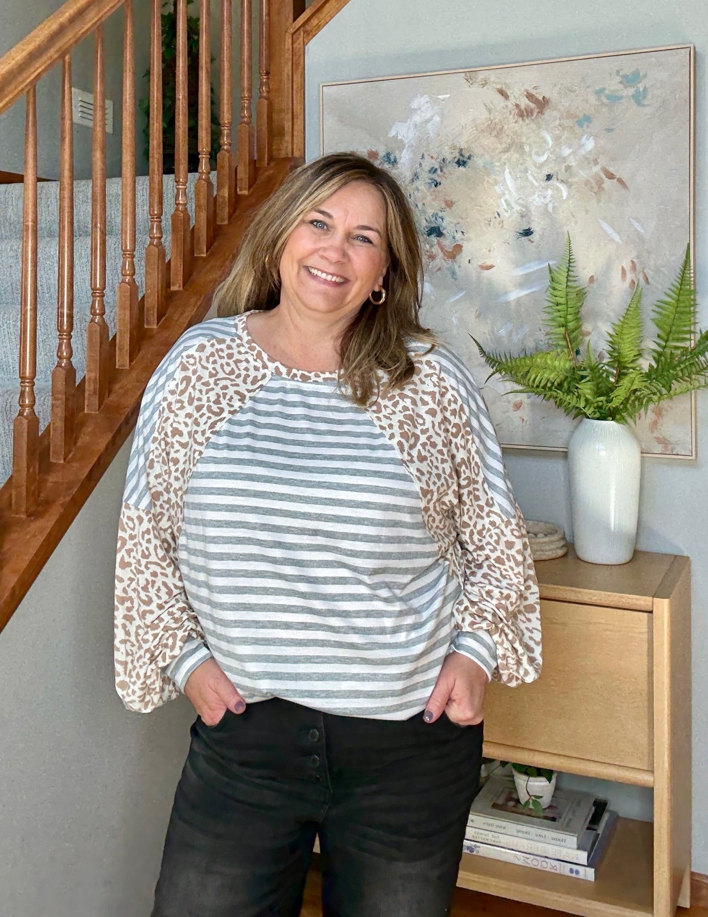 Spots and Stripe Cuffed Long Sleeve Top