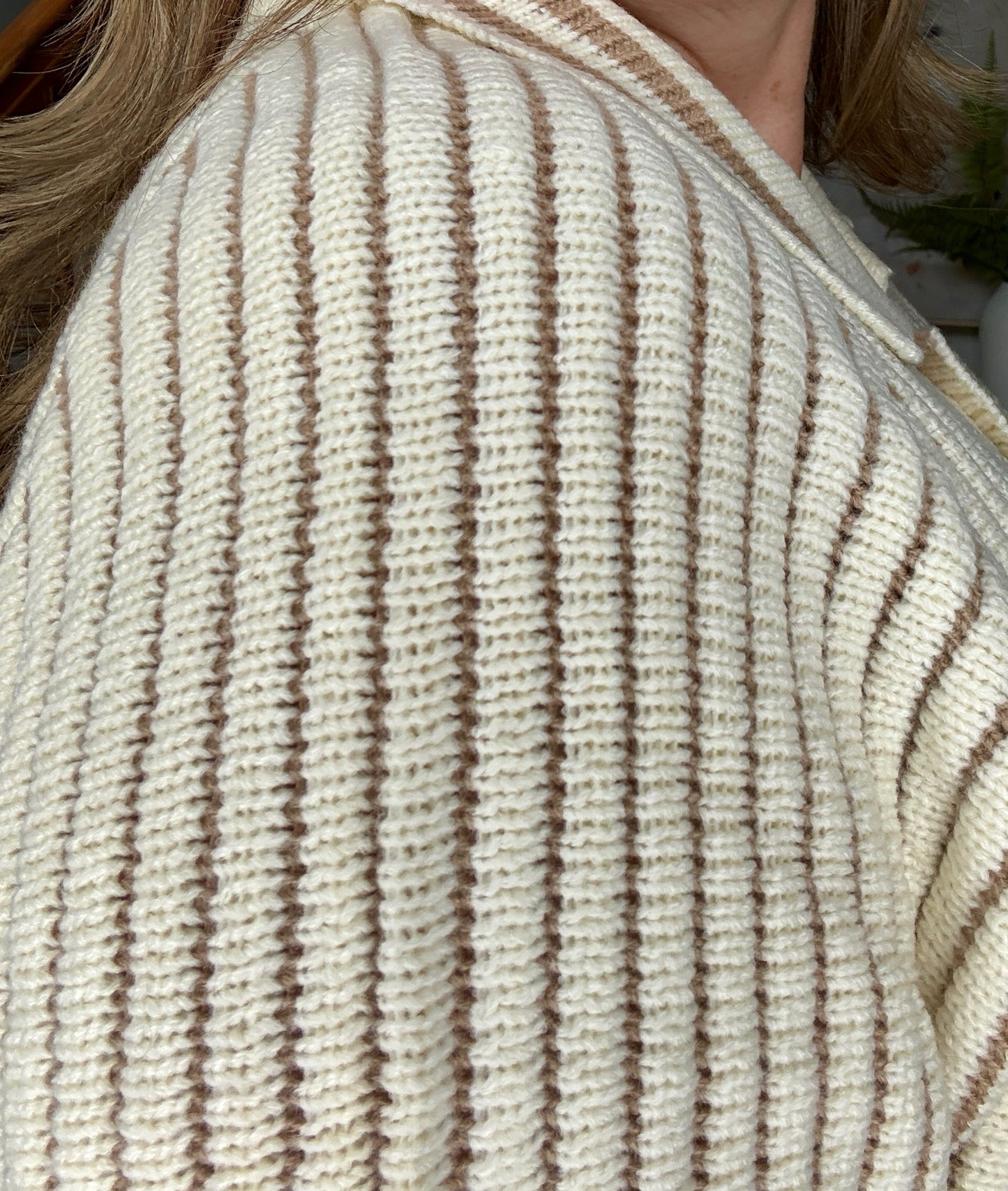 Hallie Half Button Ribbed Two Tone Knit Sweater