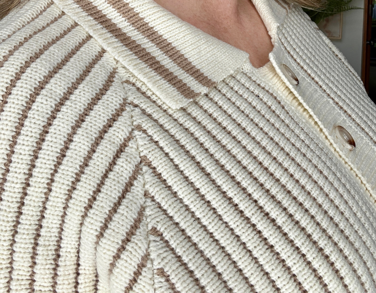 Hallie Half Button Ribbed Two Tone Knit Sweater