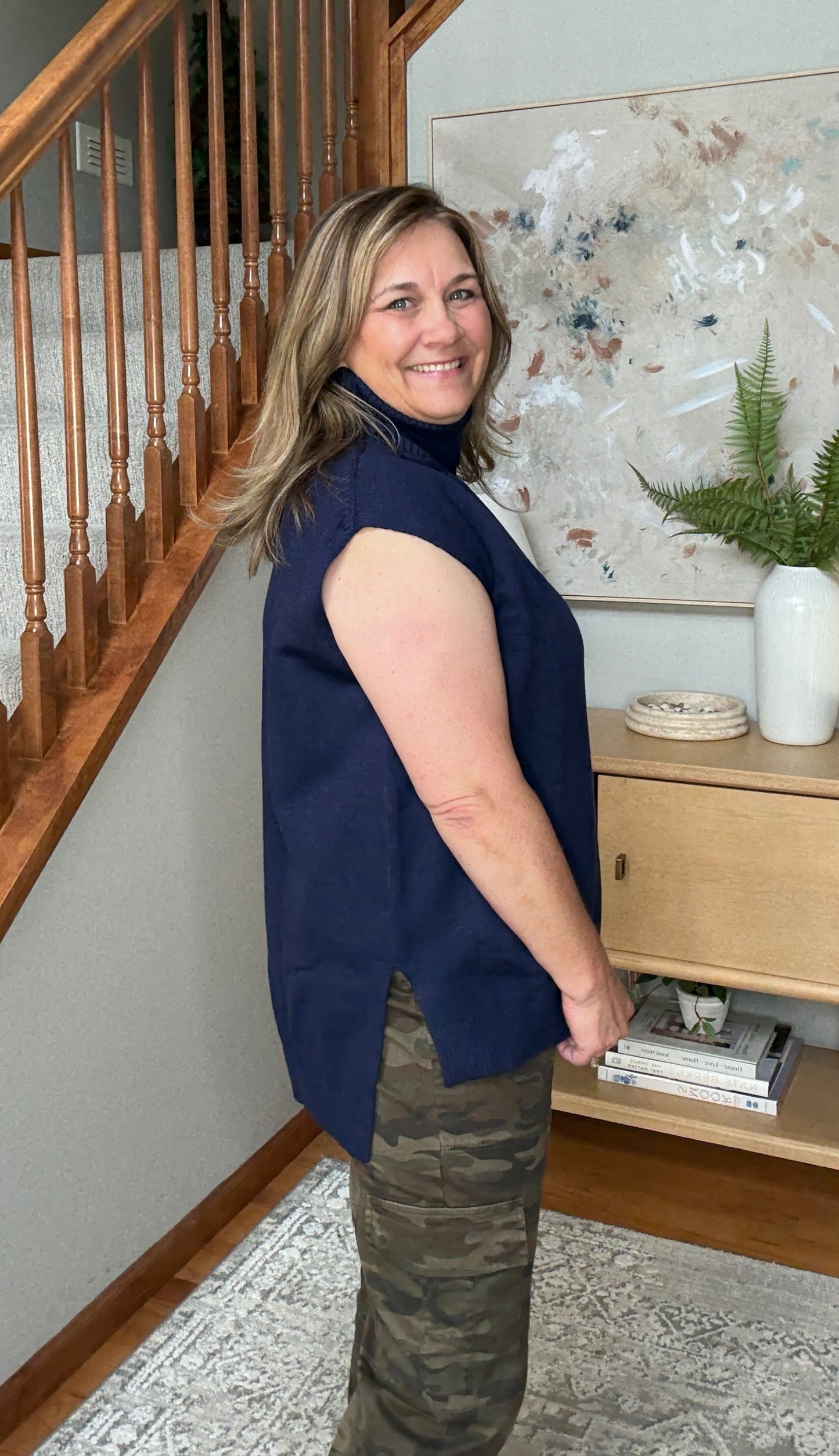Classic High-Low Turtleneck Sleeveless Sweater Top